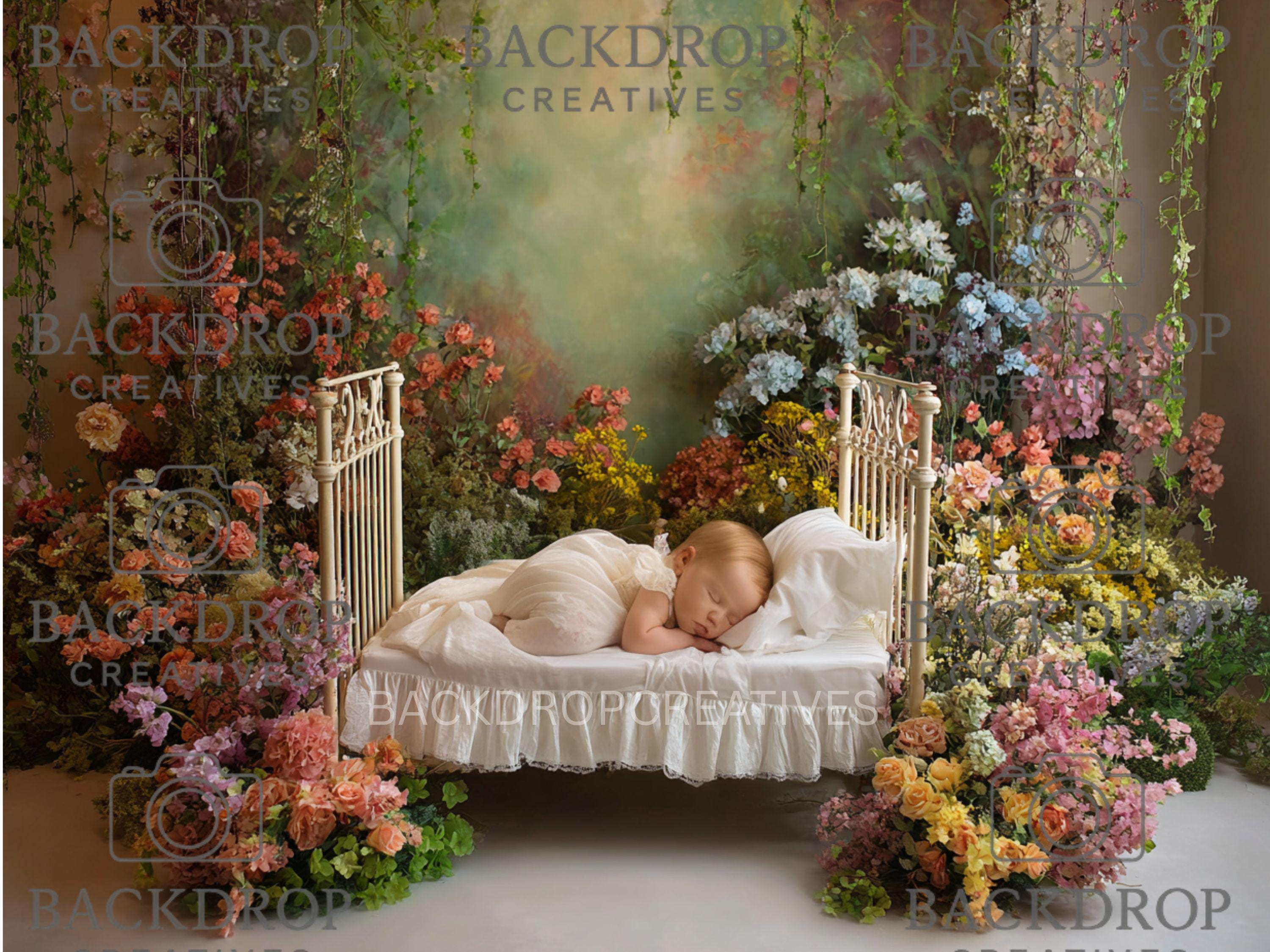 Iron Baby Flower Bed 1 Digital Backdrop, Newborn Background, Baby Backdrop, Newborn Backdrops, Photoshop Background