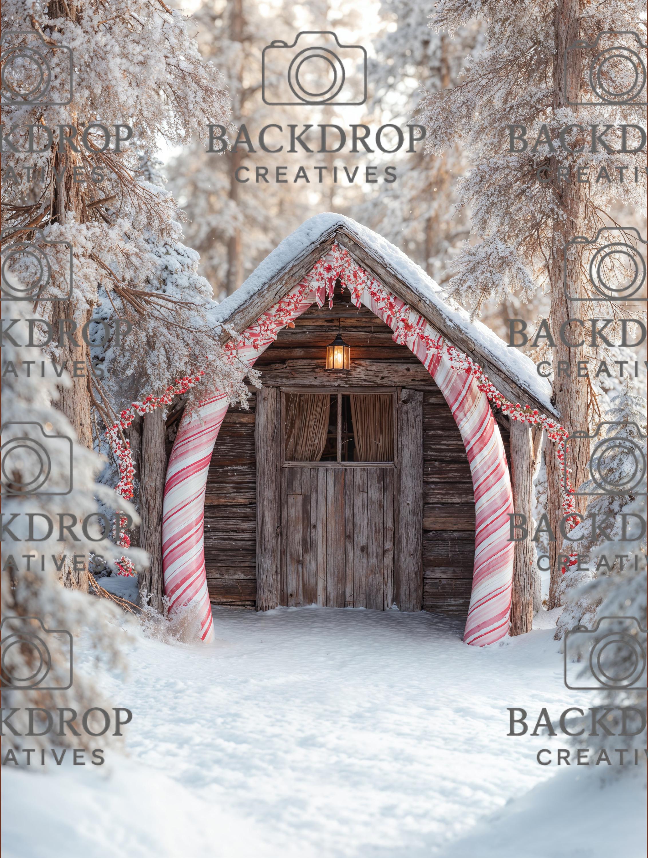 Snowy Winter Candy Arch Set Digital Backdrop, Photoshop Background Bundle, Christmas Photo, Studio Overlays