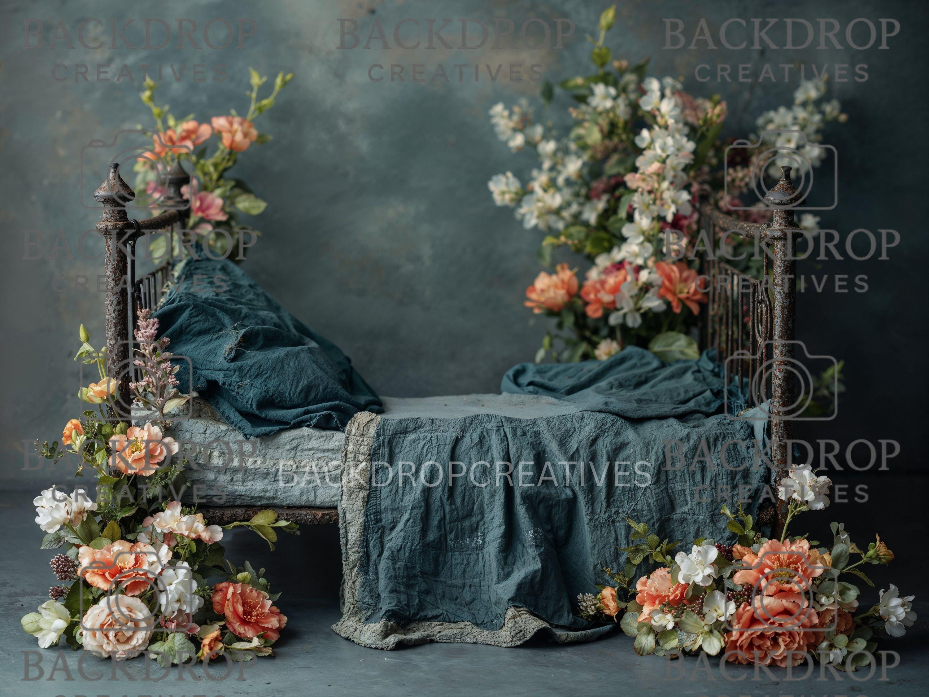 Iron Baby Flower Bed 12 Digital Backdrop, Newborn Background, Baby Backdrop, Newborn Backdrops, Photoshop Background