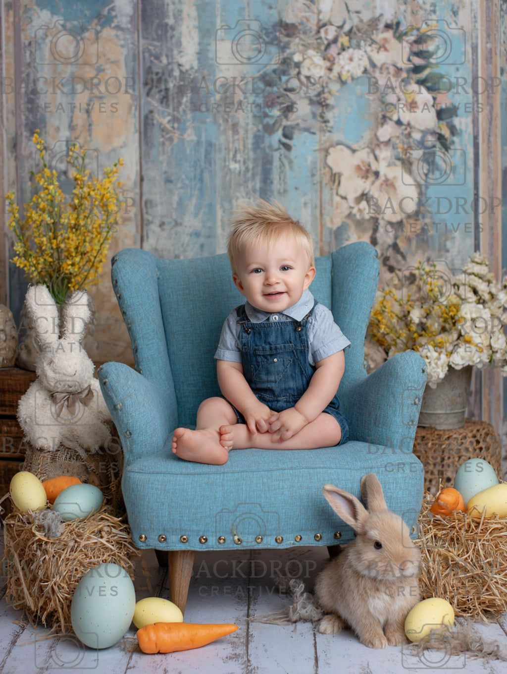 Easter Baby Spring Floral Digital Backdrop Set | Newborn, Toddler (Digital Download)