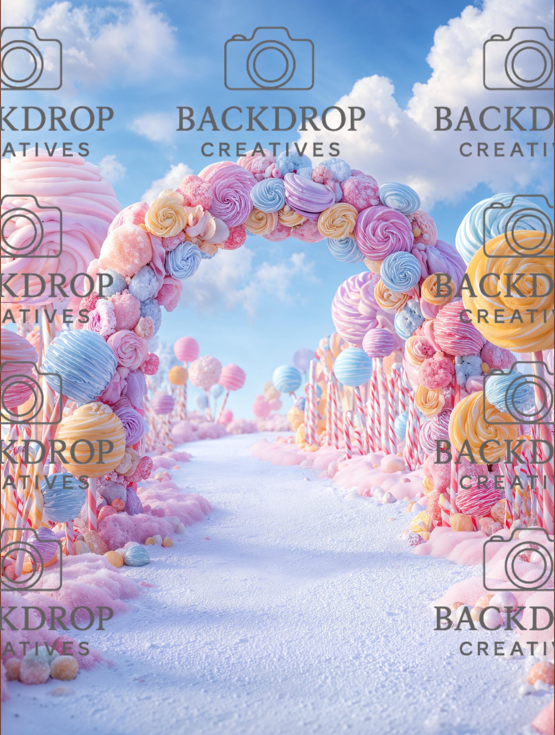 Snowy Winter Candy Arch Set Digital Backdrop, Photoshop Background Bundle, Christmas Photo, Studio Overlays