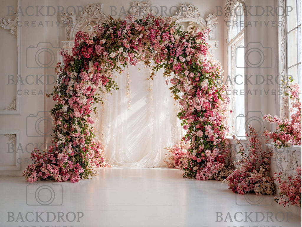 Baby Pink Flower Arch Digital Background Set | Maternity Bundle Backdrop | Baby Girl Shower