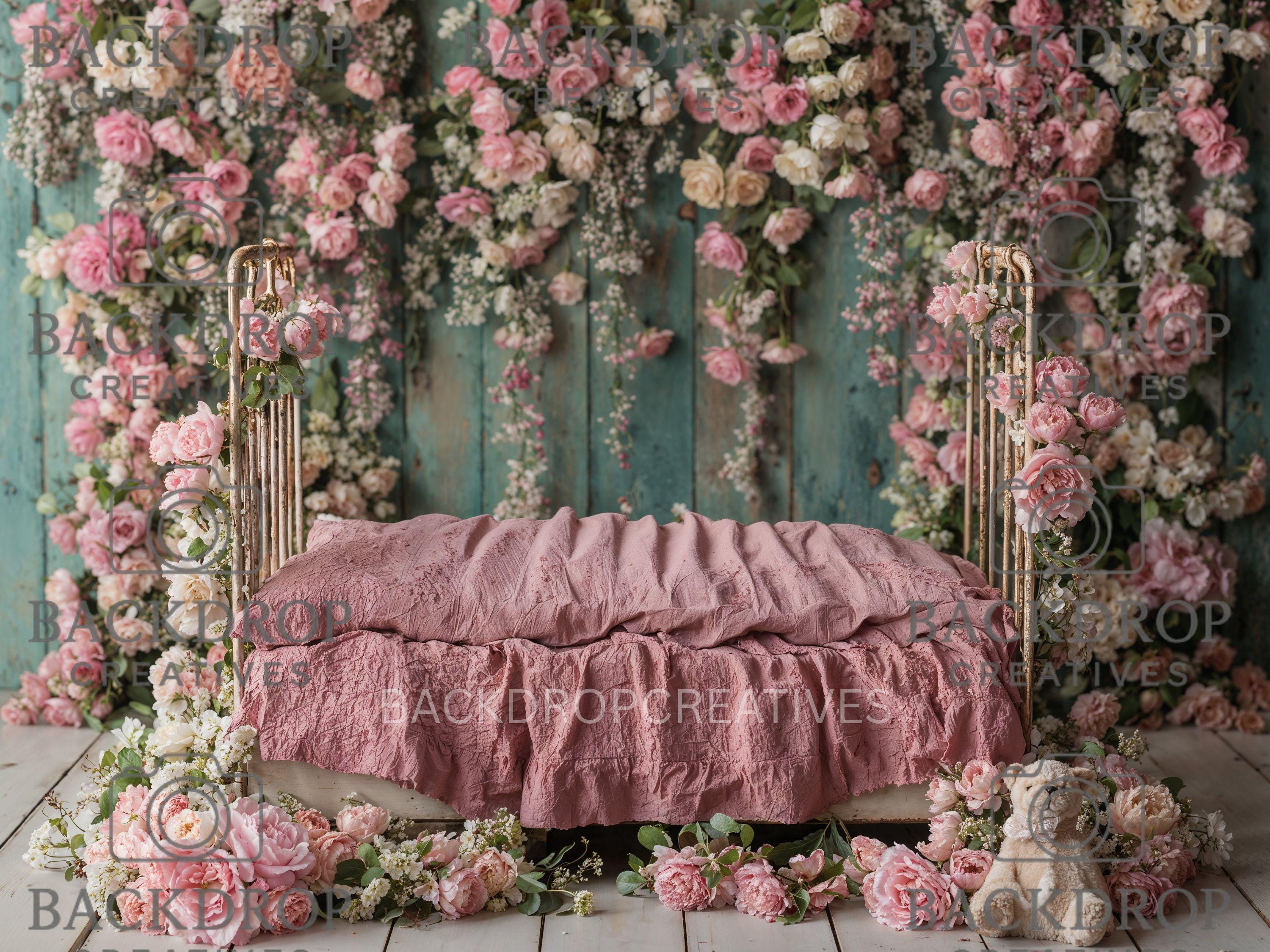 Iron Baby Flower Bed 3 Digital Backdrop, Newborn Background, Baby Backdrop, Newborn Backdrops, Photoshop Background