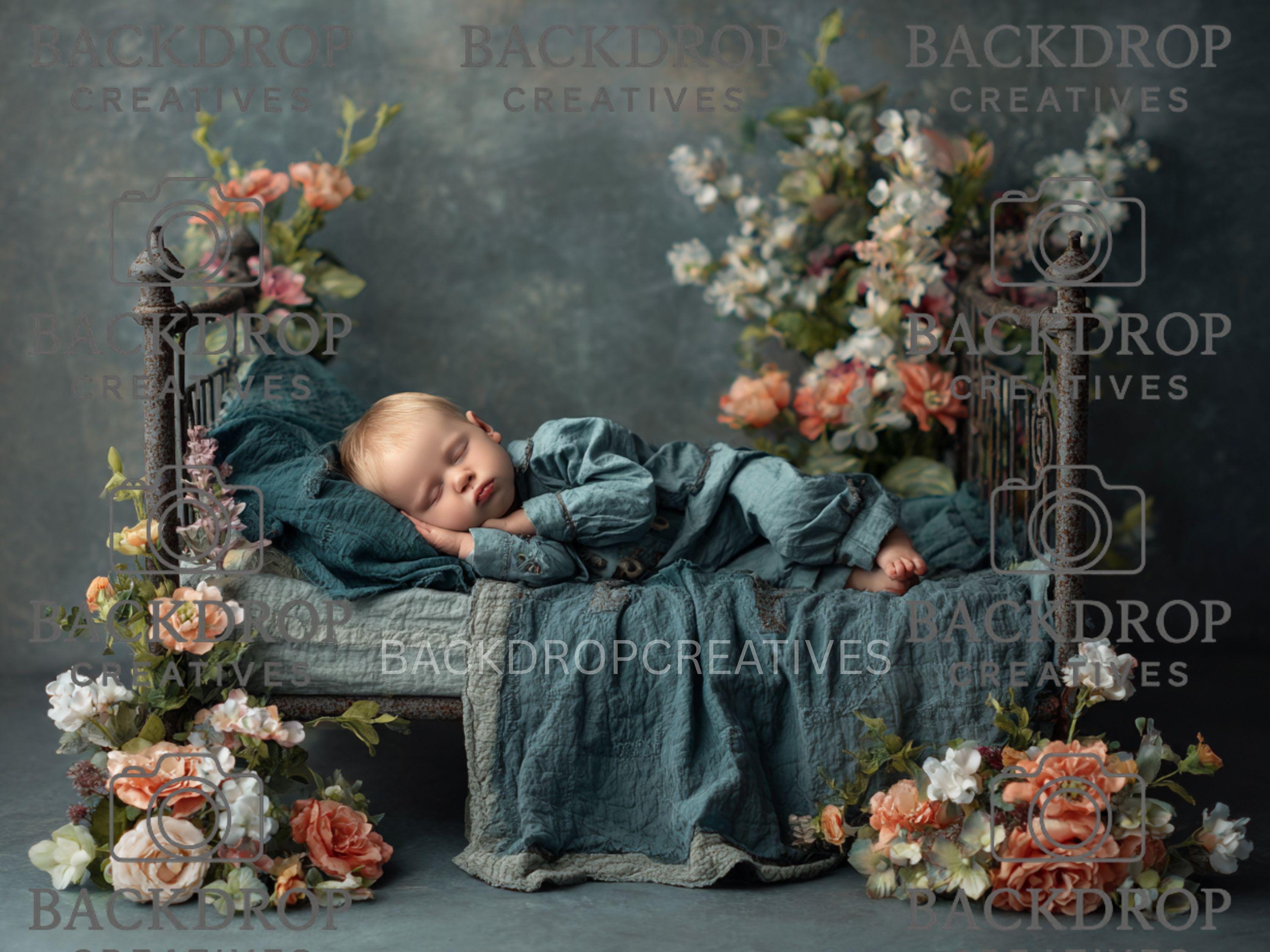 Iron Baby Flower Bed 12 Digital Backdrop, Newborn Background, Baby Backdrop, Newborn Backdrops, Photoshop Background