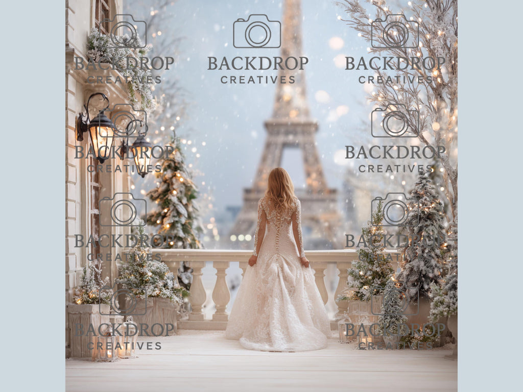 16 Paris Winter Digital Backdrops, Maternity Backdrops, Holiday Background, Studio Overlays, Eiffel Tower