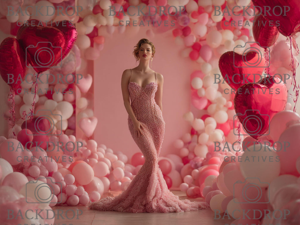 Glam Valentine Balloon Heart Digital Backdrop Set | Valentine's Day, Maternity