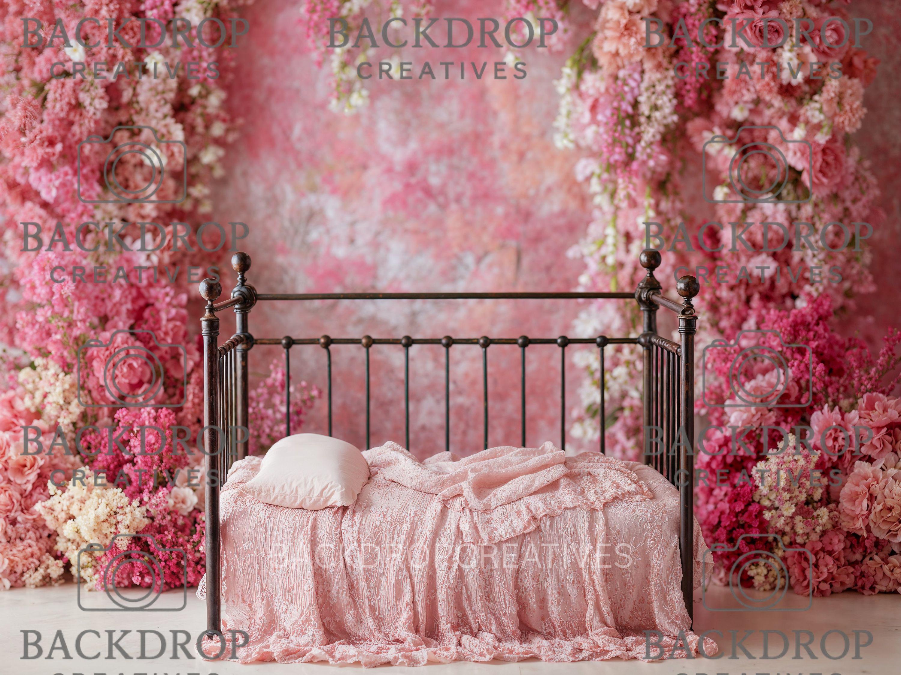 Iron Baby Pink Flower Bed 5 Digital Backdrop, Newborn Background, Baby Backdrop, Newborn Backdrops, Photoshop Background