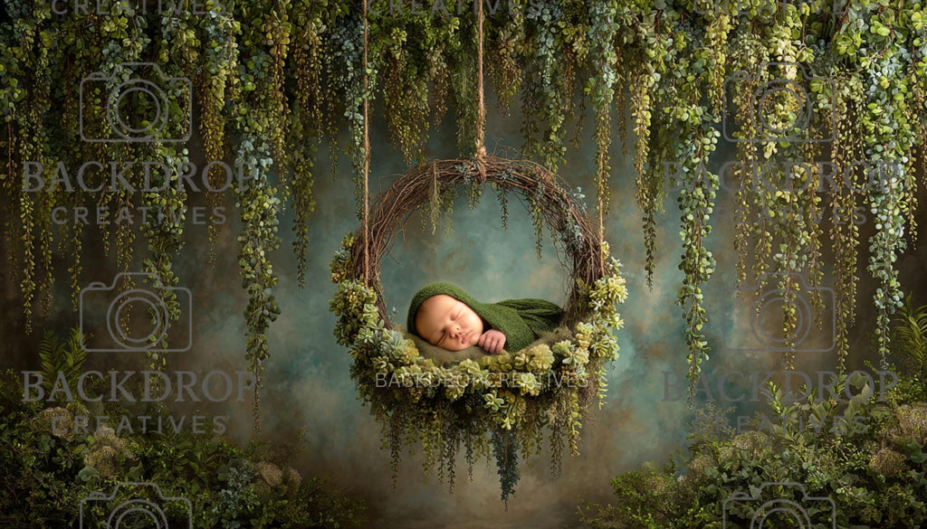 Green Forest Swing Digital Backdrop, Newborn photo backdrop, Newborn Prop