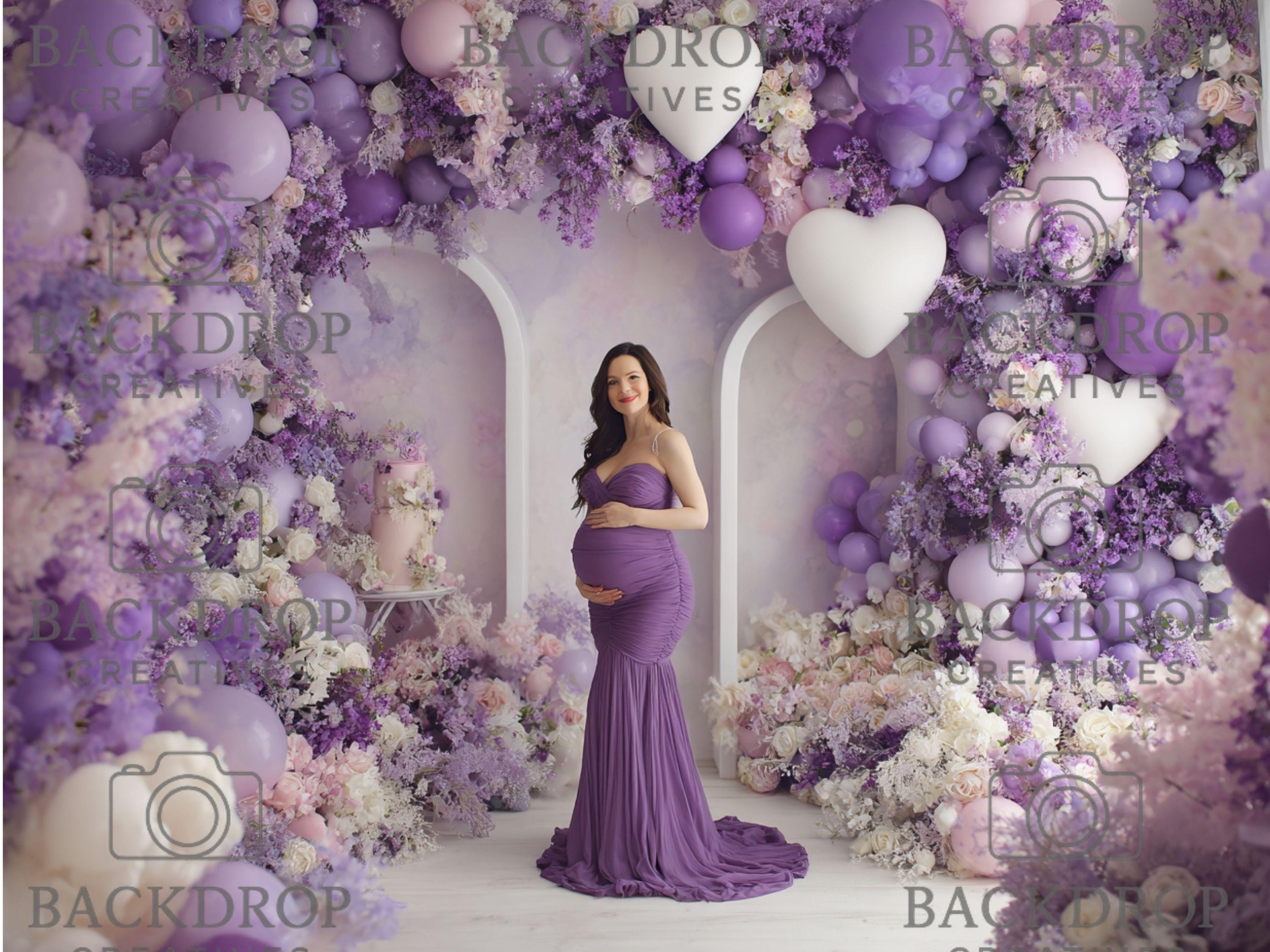 Purple Heart Balloon Digital Backdrop Set | Valentine's Day, Maternity, Baby Shower (Digital Download)