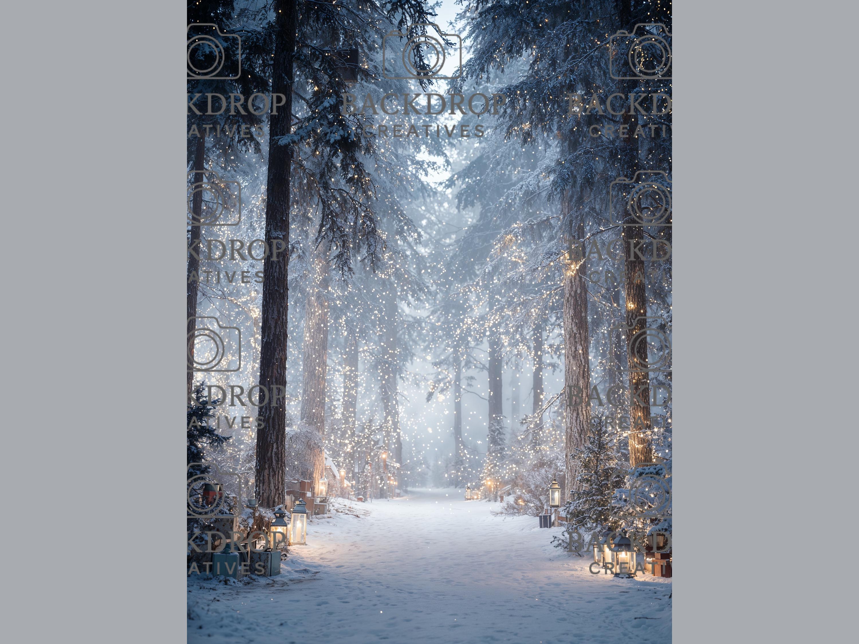Snowy Winter Forest Set Digital Backdrops, Photoshop Background Bundle, Christmas Photo, Studio Overlays