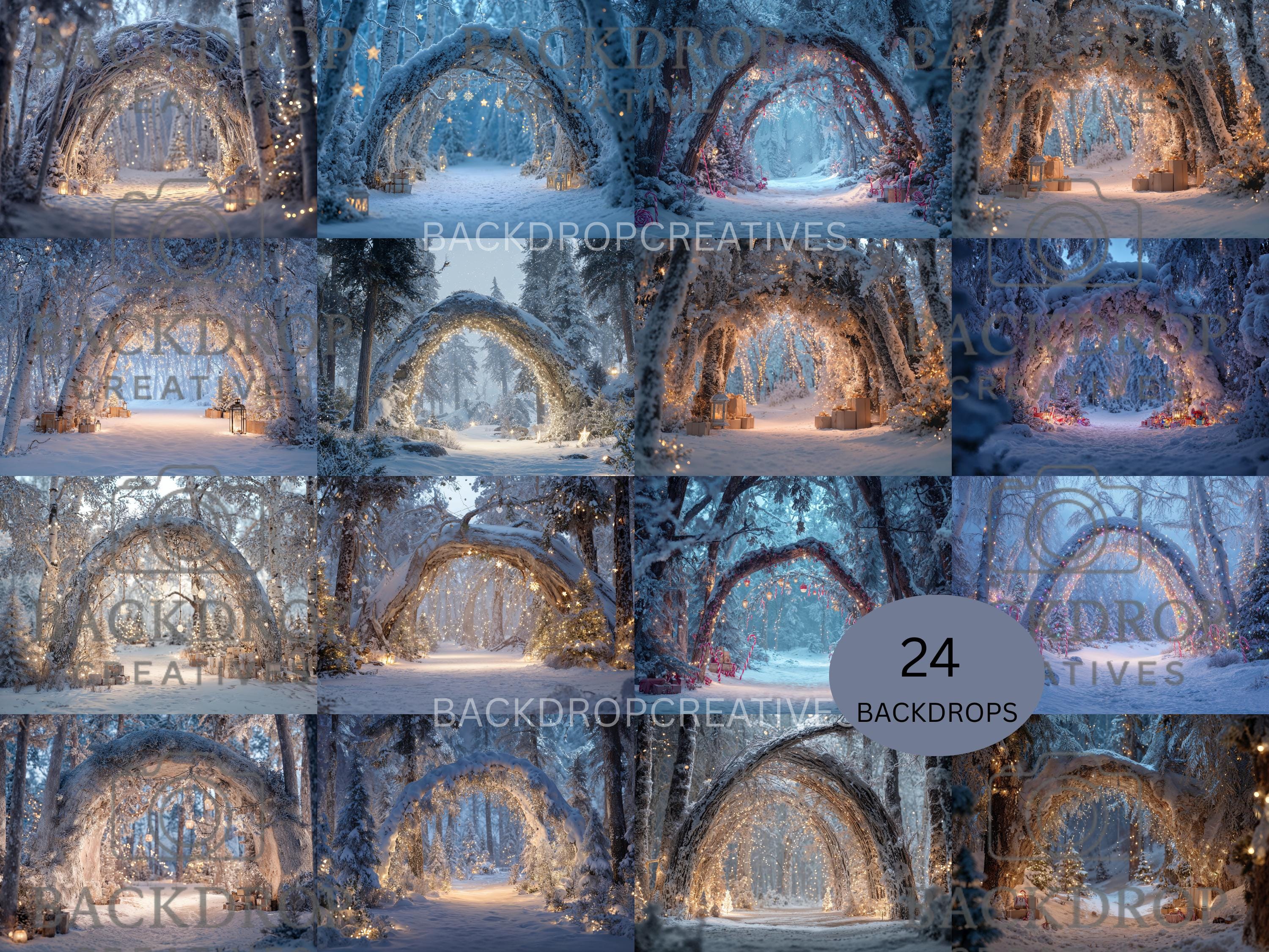 Realistic Snowy Winter Forest Set Digital Backdrops, Photoshop Background Bundle, Christmas Photo, Studio Overlays