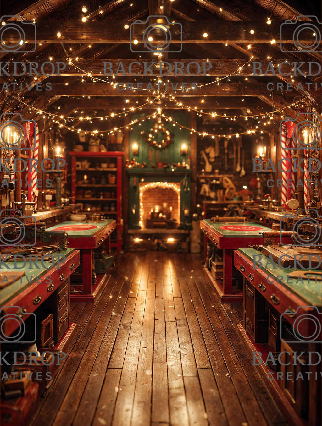 Santa Workshop Set Digital Backdrop, Photoshop Background Bundle, Christmas Photo, Studio Overlays