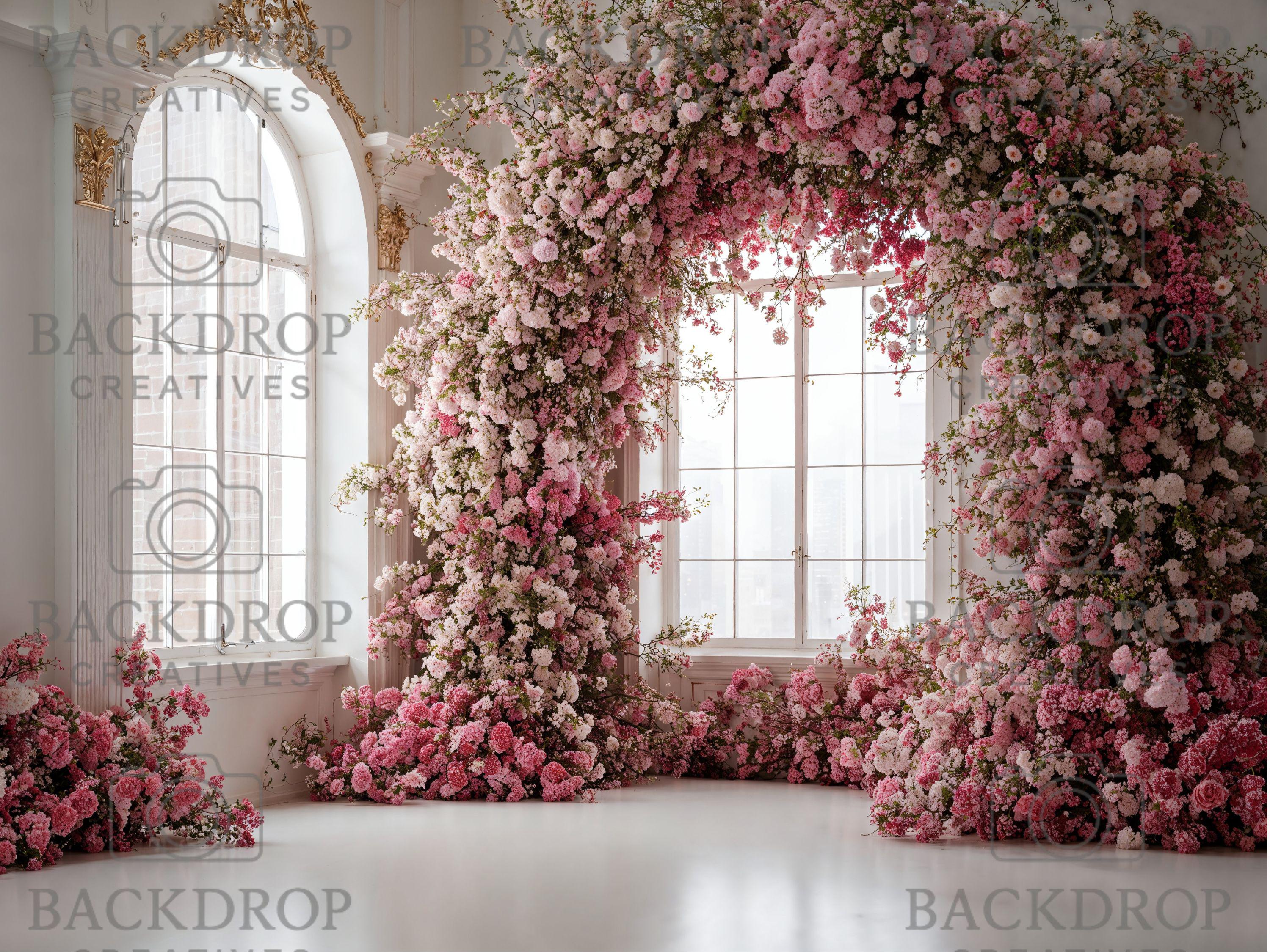 Baby Pink Flower Arch Digital Background Set | Maternity Bundle Backdrop | Baby Girl Shower