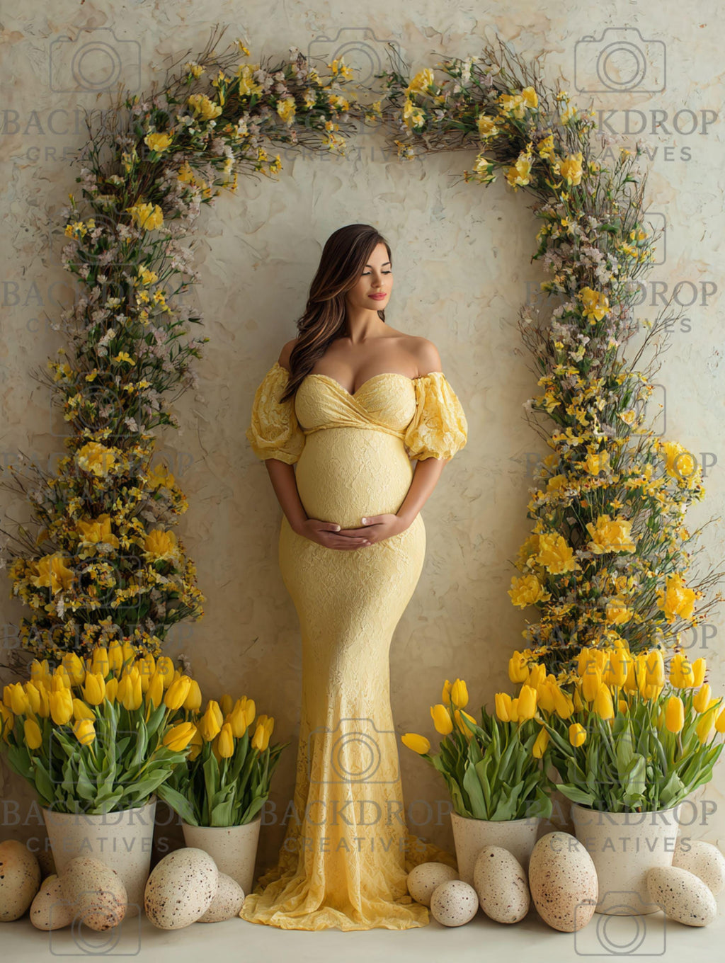 Easter Yellow Spring Floral Digital Backdrop Set | Maternity, Baby Shower (Digital Download)