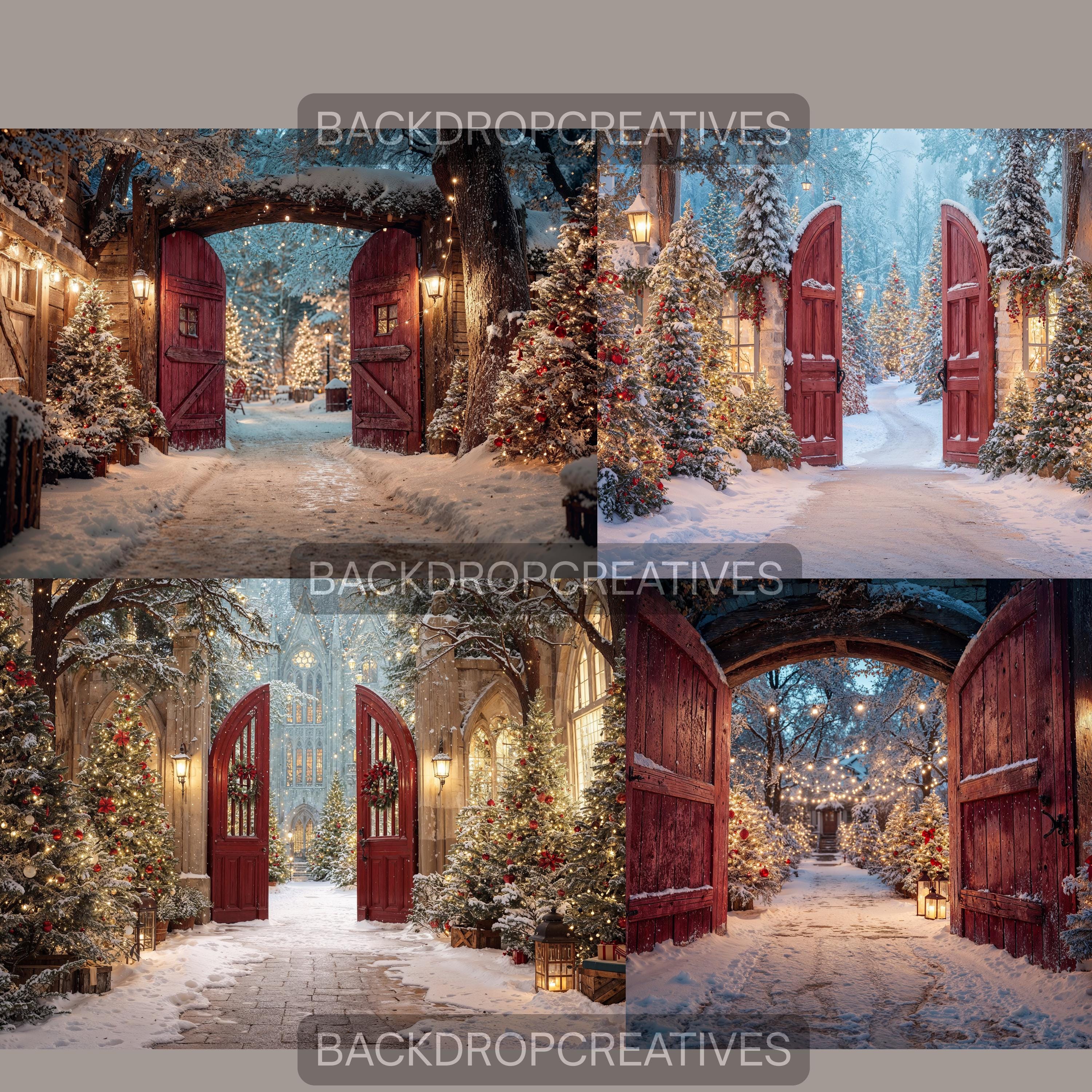 Red Christmas Backdrop | Cozy Winter Entrance Backdrop | Christmas Party Decor | Holiday Photo Booth (Digital Download)
