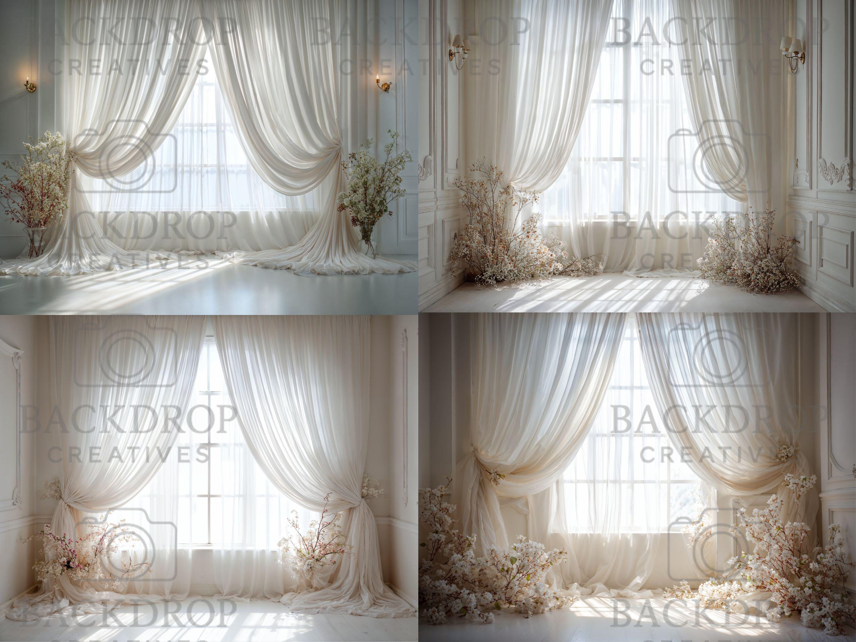 White Dreamy Drapes Floral Set Digital Backdrop | Maternity photo | Wedding Bride Photo | Fine Art Textures
