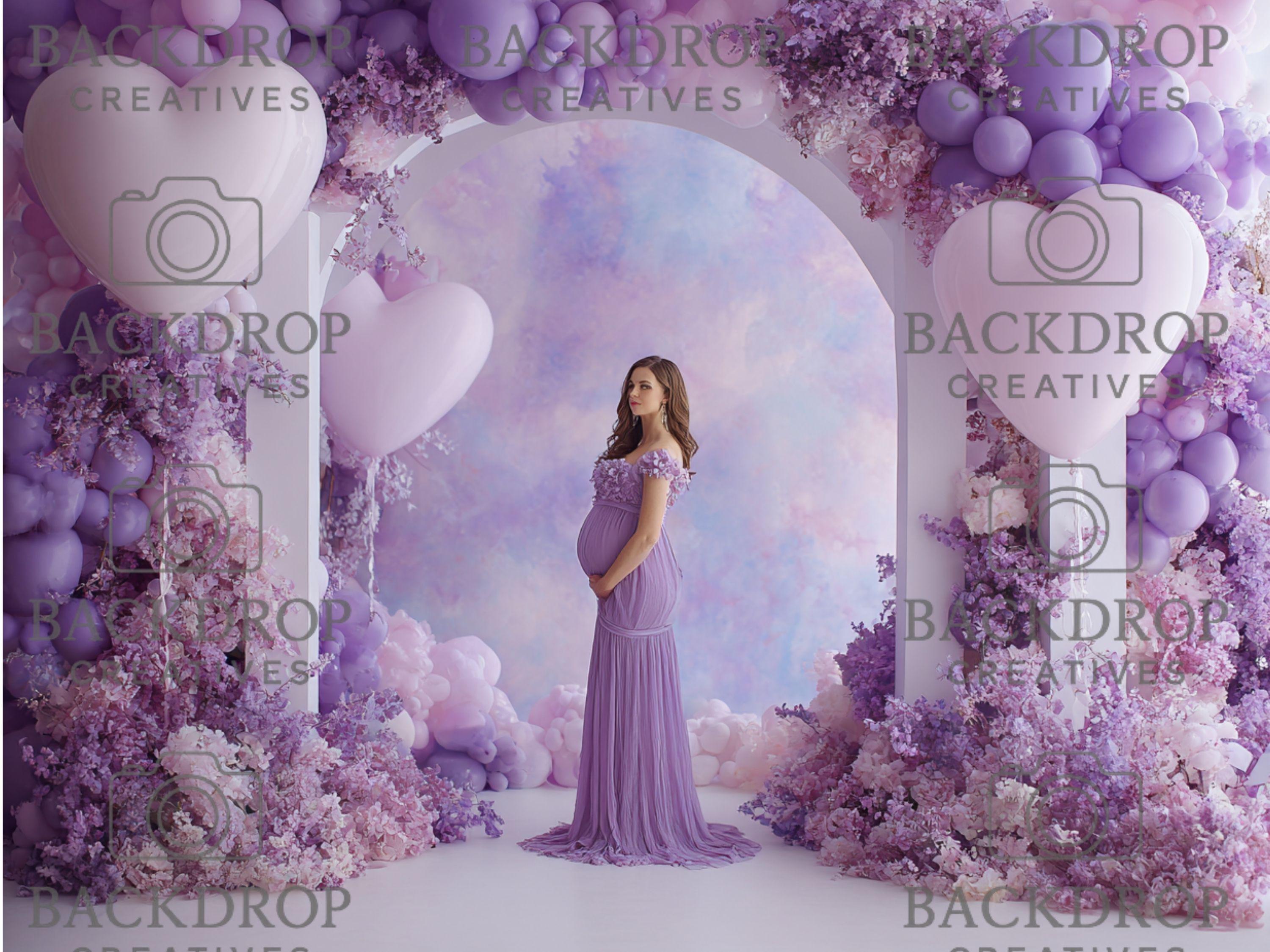 Purple Heart Balloon Digital Backdrop Set | Valentine's Day, Maternity, Baby Shower (Digital Download)