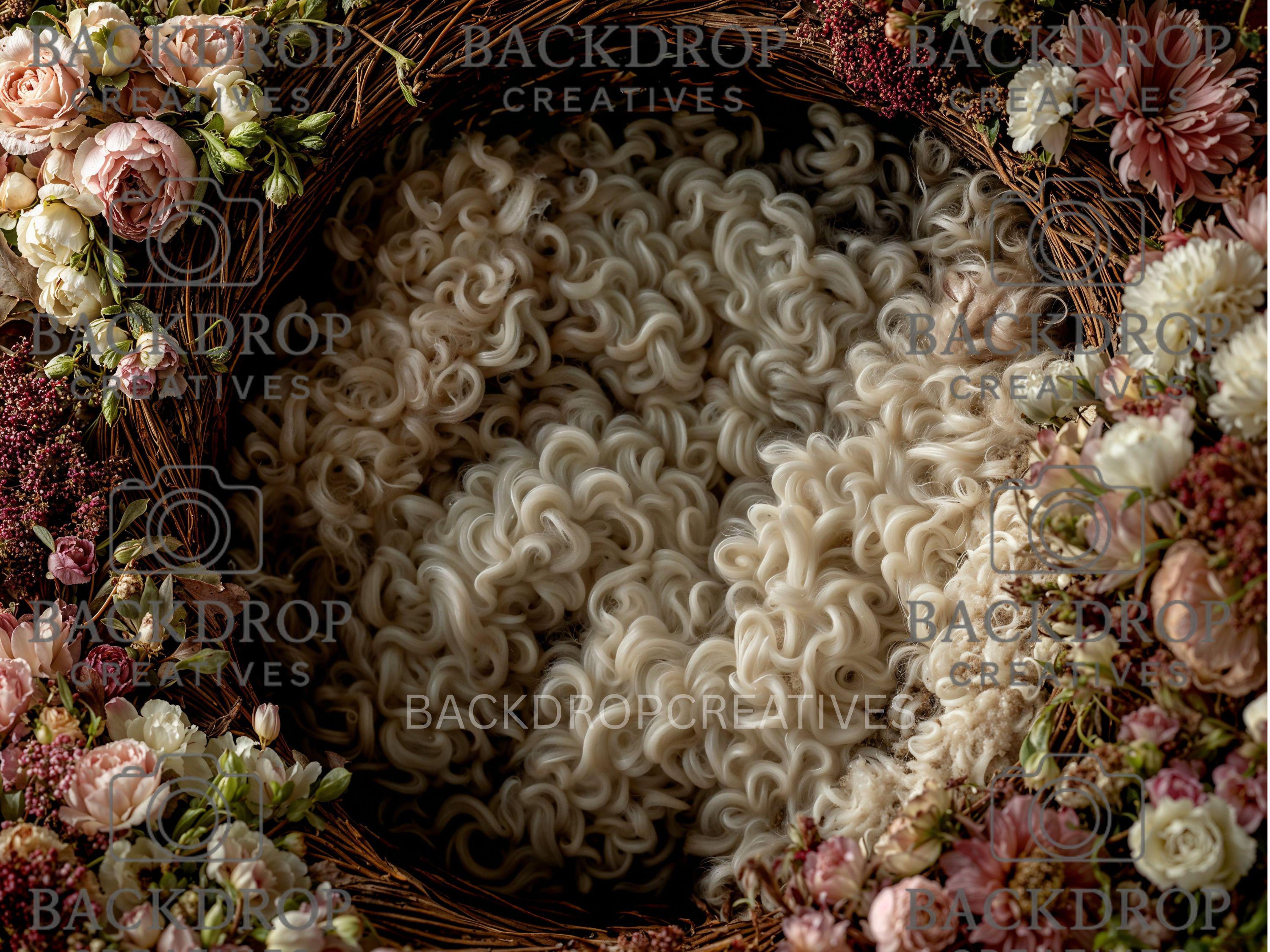 Boho Baby Basket Flower Digital Backdrop Set, Newborn Overlay Props, Newborn Backdrops, Photoshop Overlays, Floral Backgrounds