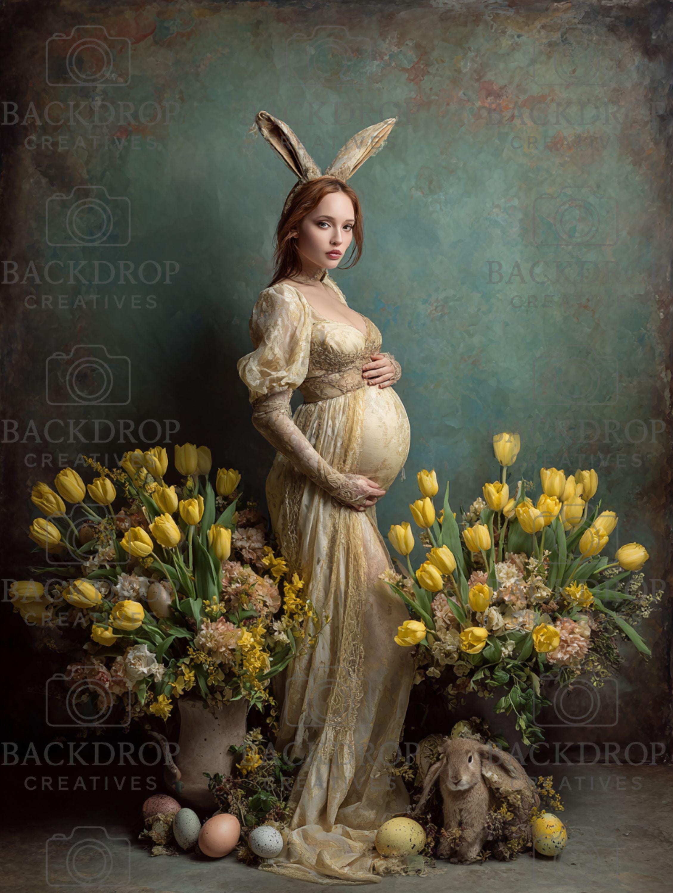 Easter Yellow Spring Floral Digital Backdrop Set | Maternity, Baby Shower (Digital Download)