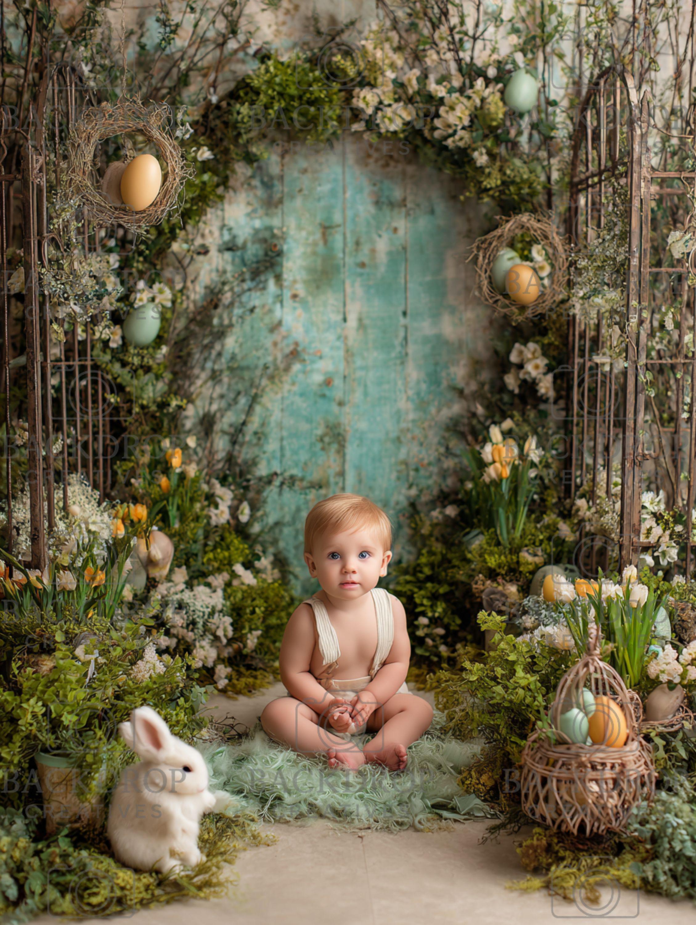 Easter Baby Spring Floral Digital Backdrop Set | Newborn, Toddler (Digital Download)