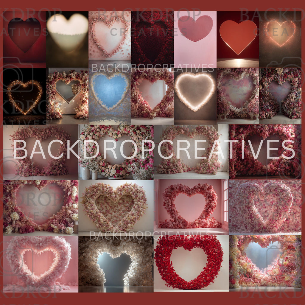 Valentine Heart Frame Arch Digital Backdrop Set | Valentine's Day, Maternity, Baby Shower