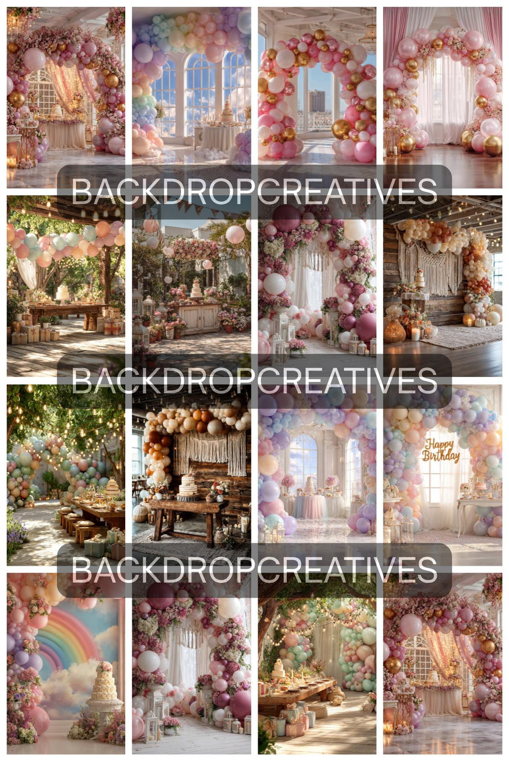 15 Birthday Photography Backdrops, Balloon Backdrops, Arch Backdrops, Kids Party Glam, Festive Overlays (Digital Download)