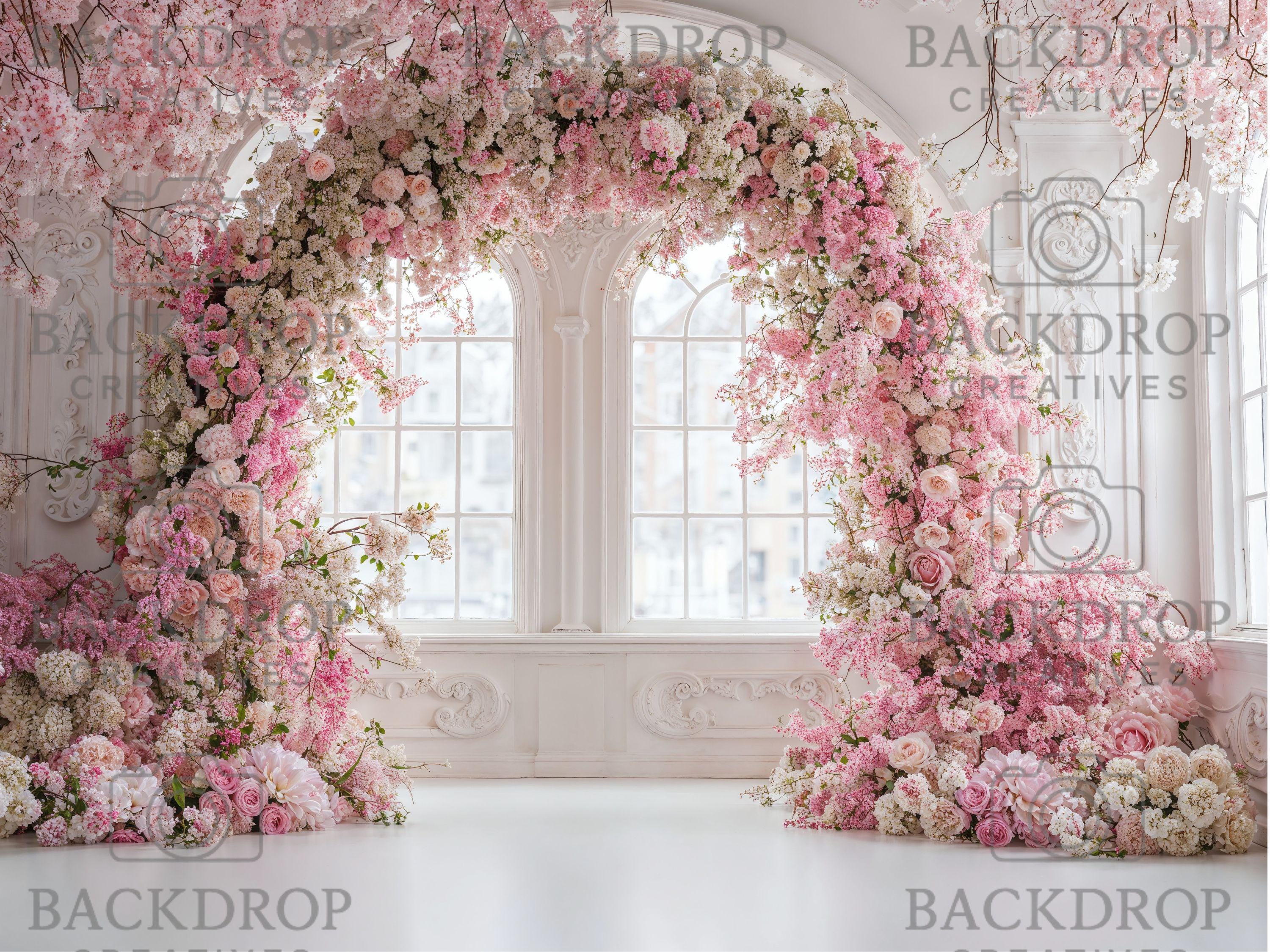 Baby Pink Flower Arch Digital Background Set | Maternity Bundle Backdrop | Baby Girl Shower