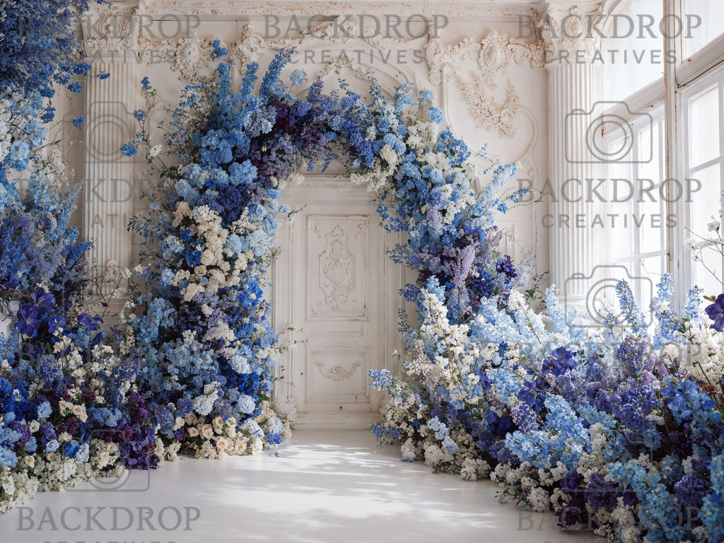 Baby Blue Flower Arch Set Background | Maternity Bundle Backdrop | Baby Boy Shower (Digital Download)