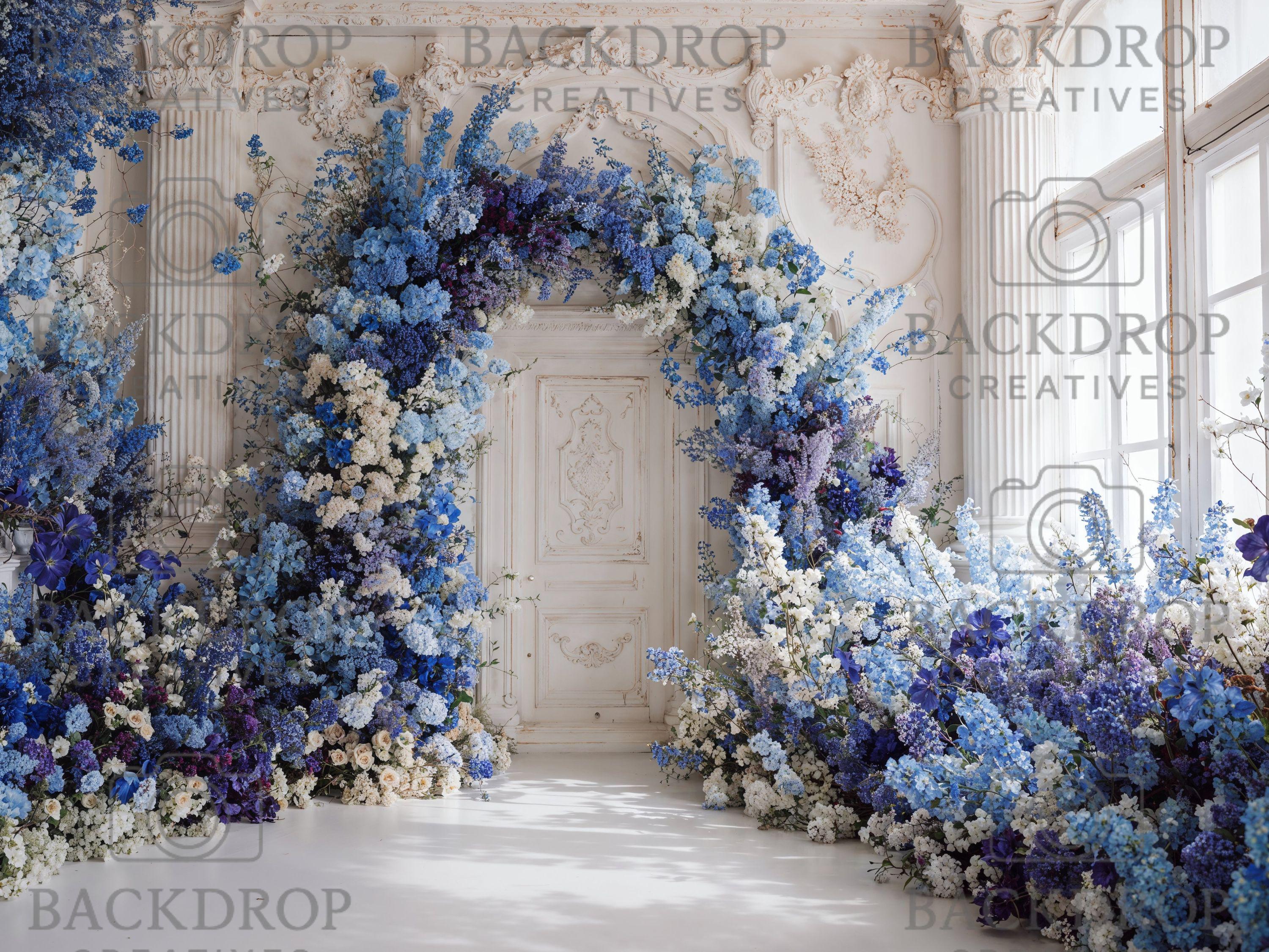 Baby Blue Flower Arch Set Background | Maternity Bundle Backdrop | Baby Boy Shower (Digital Download)