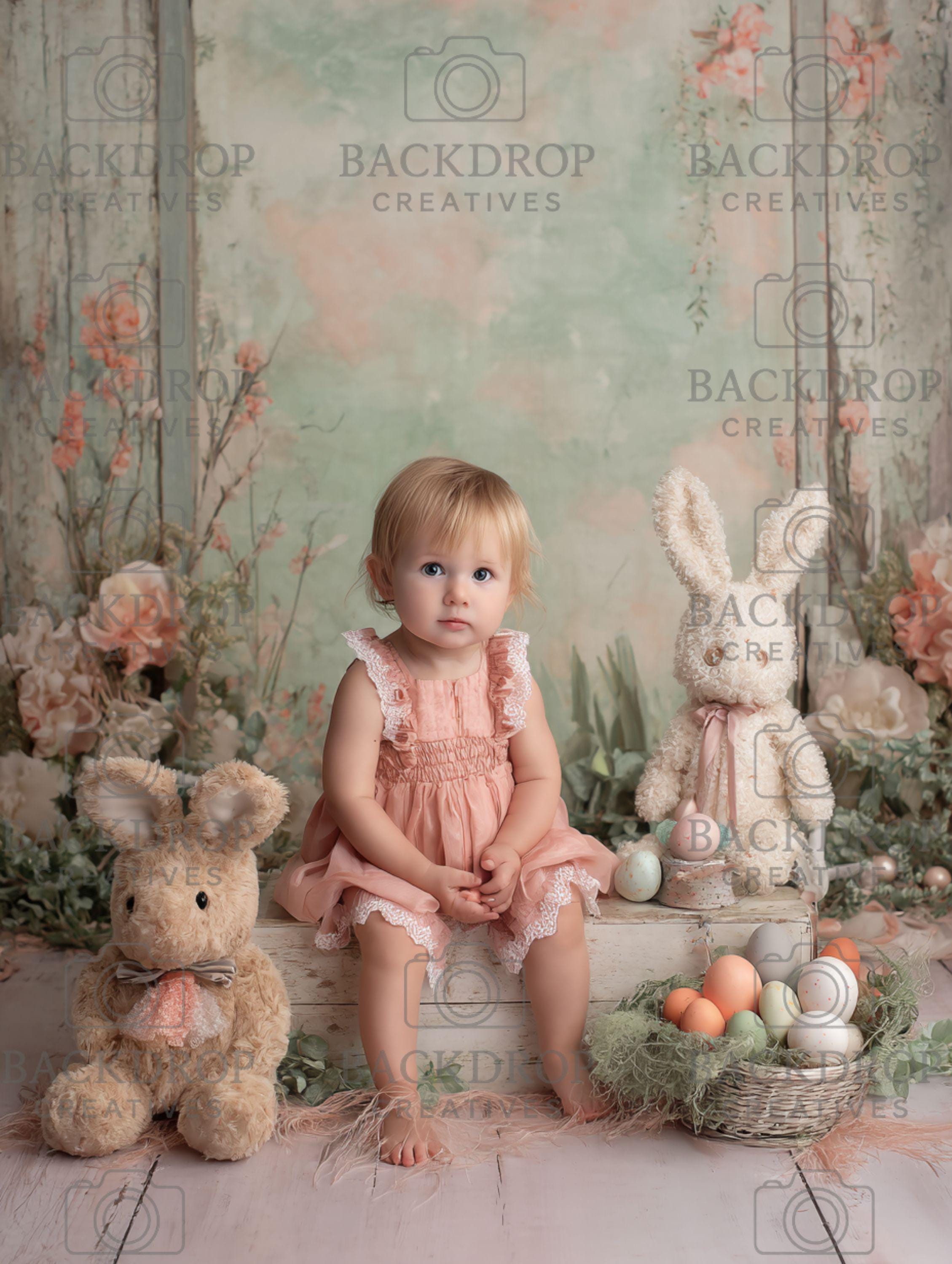 Easter Baby Spring Floral Digital Backdrop Set | Newborn, Toddler (Digital Download)