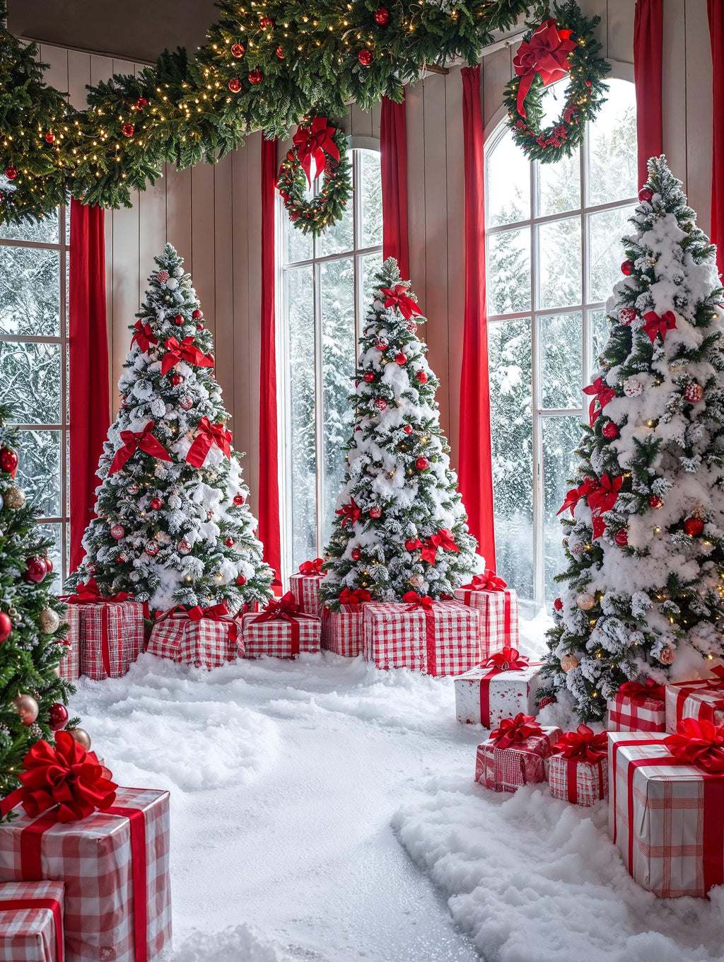 Winter Wonderland Backdrop | Snowy Photo Backdrop | Christmas Tree Party | Romantic Winter Backdrop | Holiday Photo Booth Digital Download