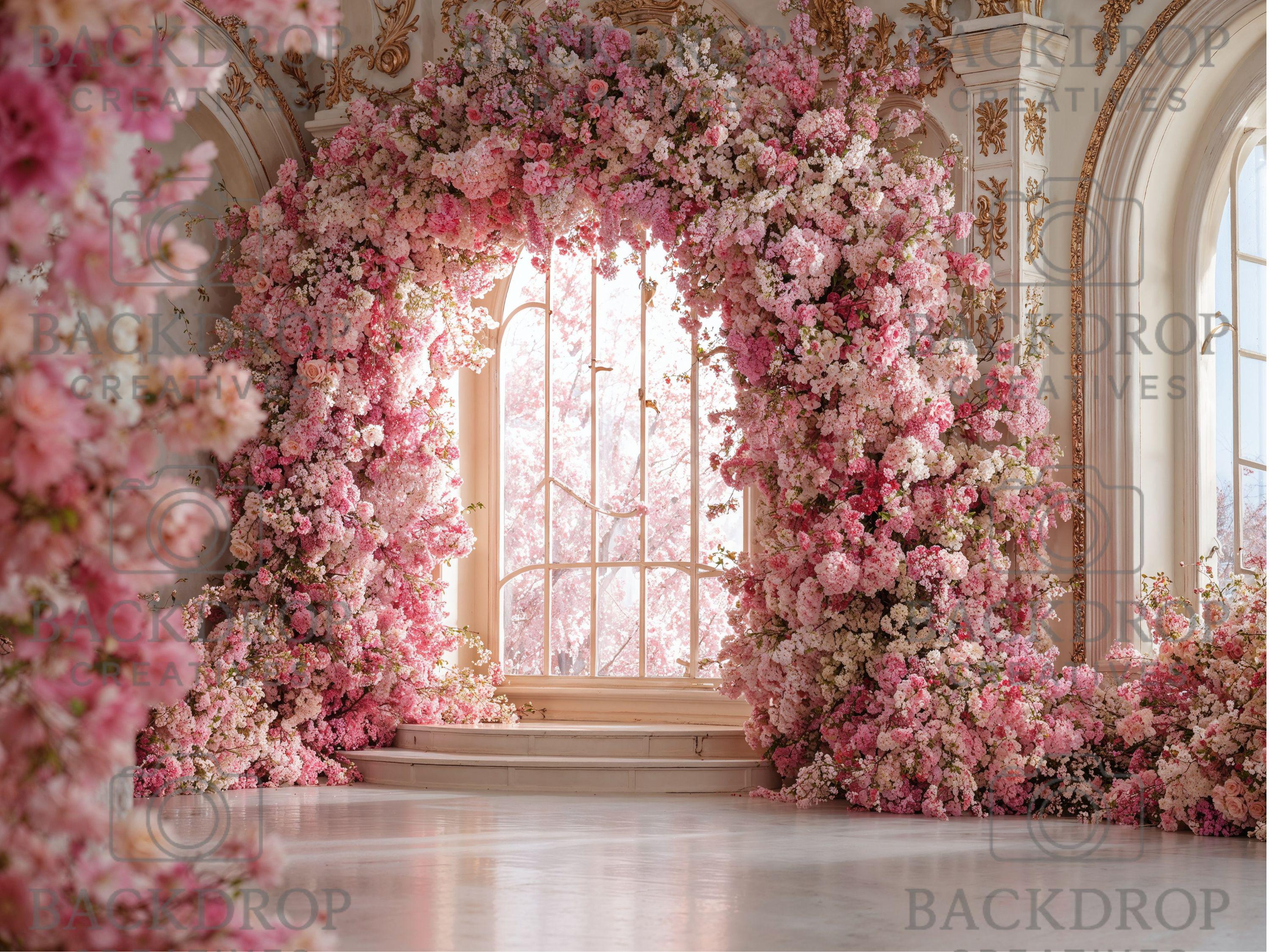 Baby Pink Flower Arch Digital Background Set | Maternity Bundle Backdrop | Baby Girl Shower