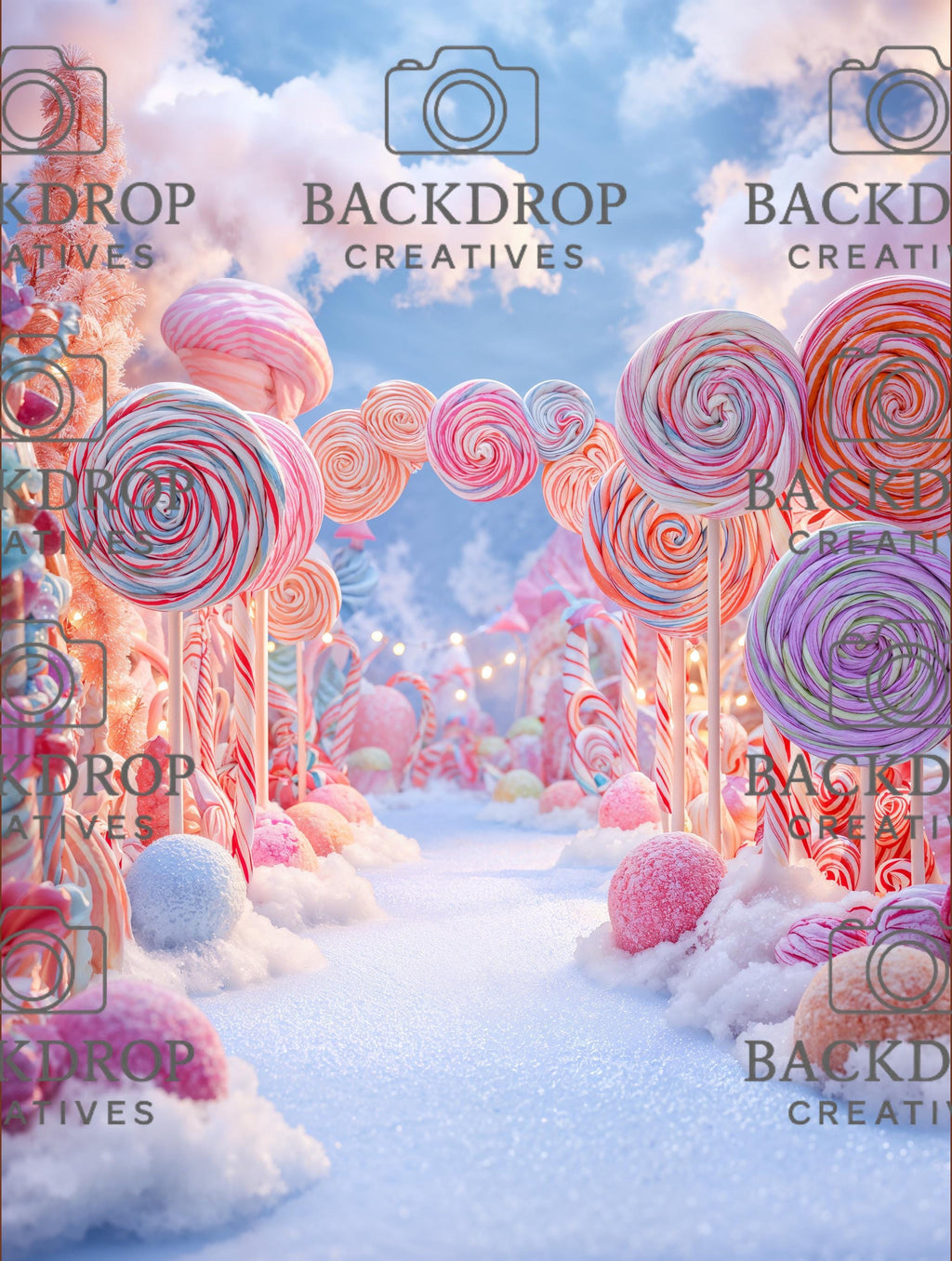 Snowy Winter Candy Arch Set Digital Backdrop, Photoshop Background Bundle, Christmas Photo, Studio Overlays