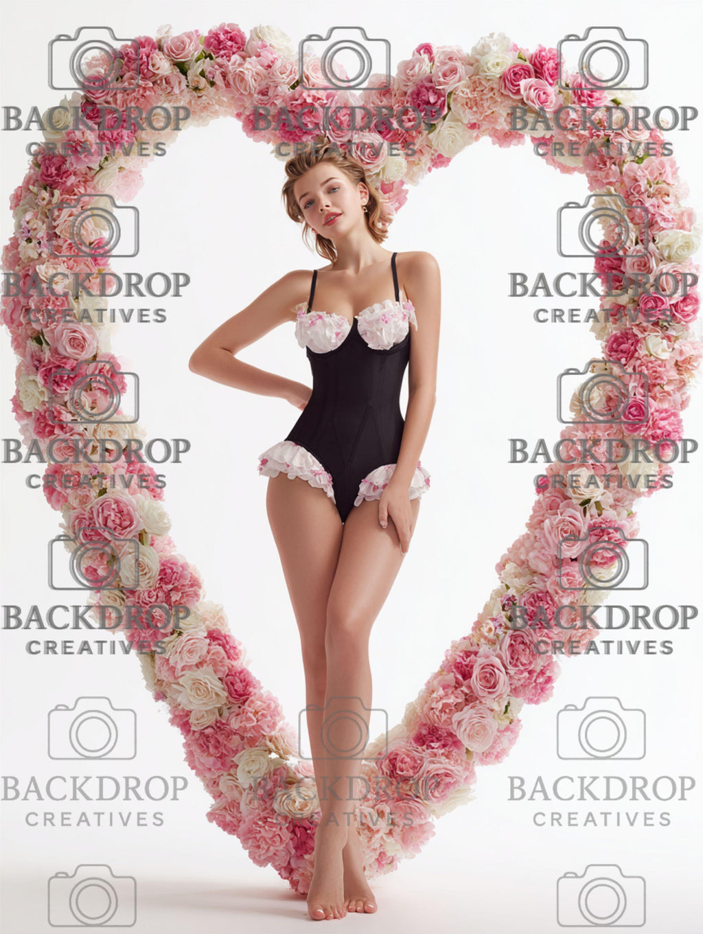 Floral Heart Love Frame Digital Backdrop Set | Valentine's Day, Maternity, Baby Shower