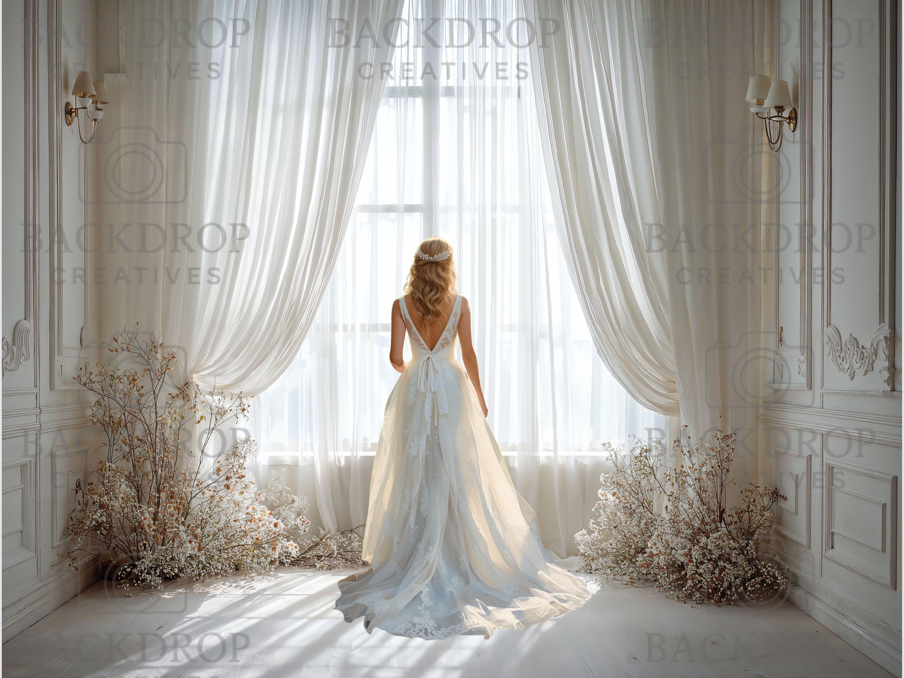 White Dreamy Drapes Floral Set Digital Backdrop | Maternity photo | Wedding Bride Photo | Fine Art Textures