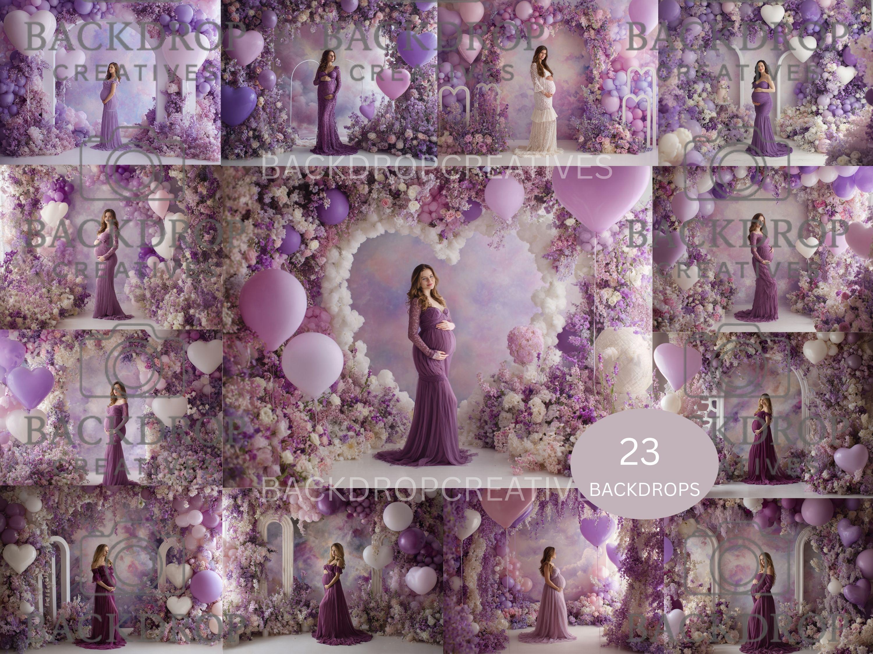 Purple Heart Balloon Digital Backdrop Set | Valentine's Day, Maternity, Baby Shower (Digital Download)