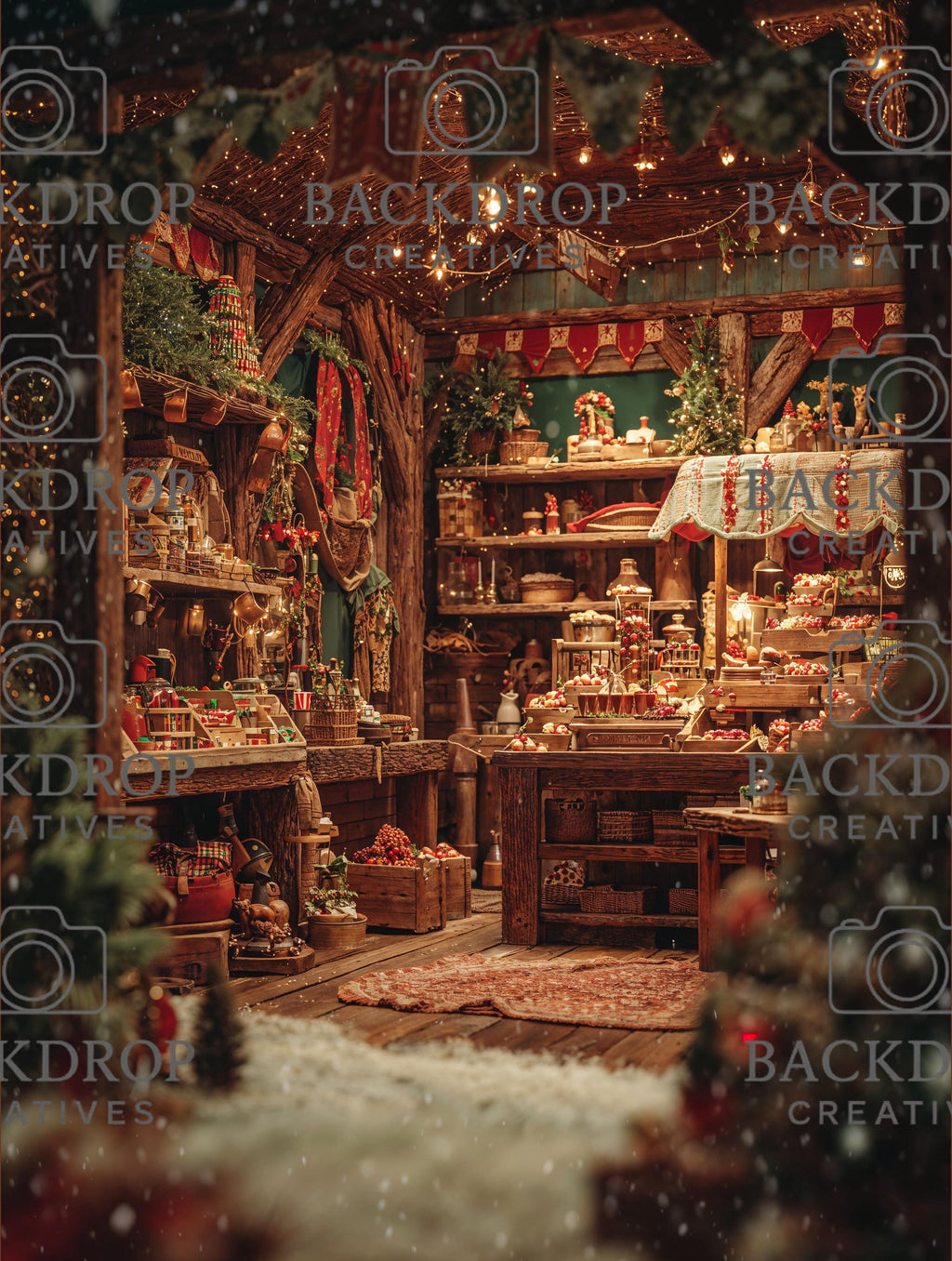 Santa Workshop Set Digital Backdrop, Photoshop Background Bundle, Christmas Photo, Studio Overlays