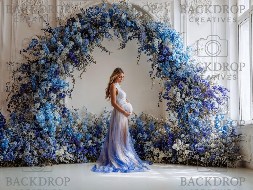 Blue Floral Arch Backdrop Bundle | Luxury Flower Arch Digital Backgrounds | Maternity, Wedding, Portrait Photography