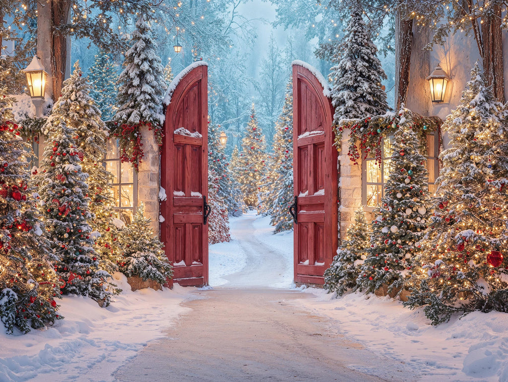 Red Christmas Backdrop | Cozy Winter Entrance Backdrop | Christmas Party Decor | Holiday Photo Booth (Digital Download)