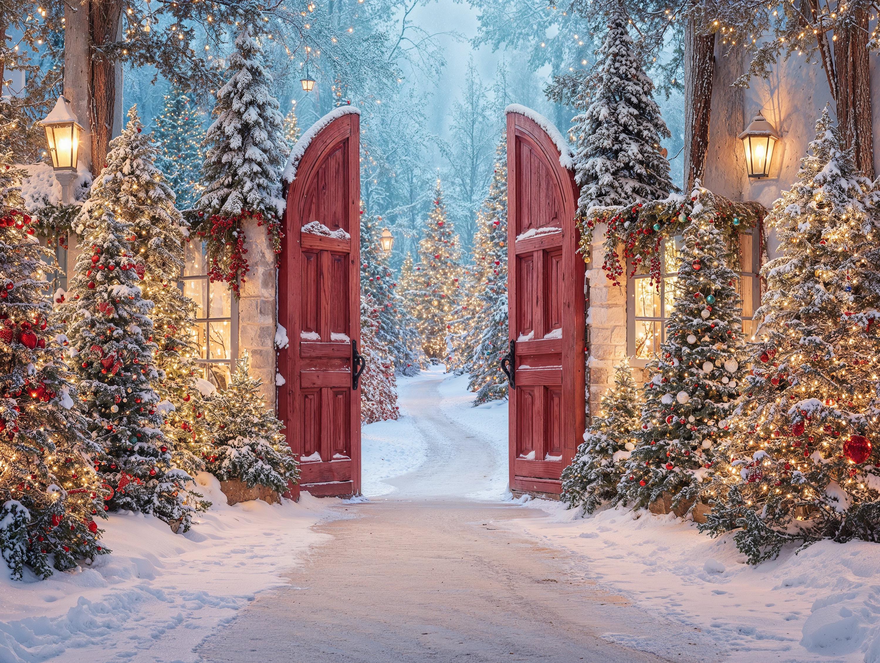 Red Christmas Backdrop | Cozy Winter Entrance Backdrop | Christmas Party Decor | Holiday Photo Booth (Digital Download)