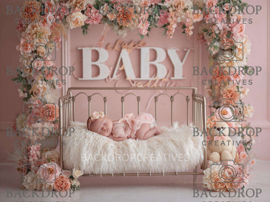 Iron Baby Flower Bed 4 Digital Backdrop, Newborn Background, Baby Backdrop, Newborn Backdrops