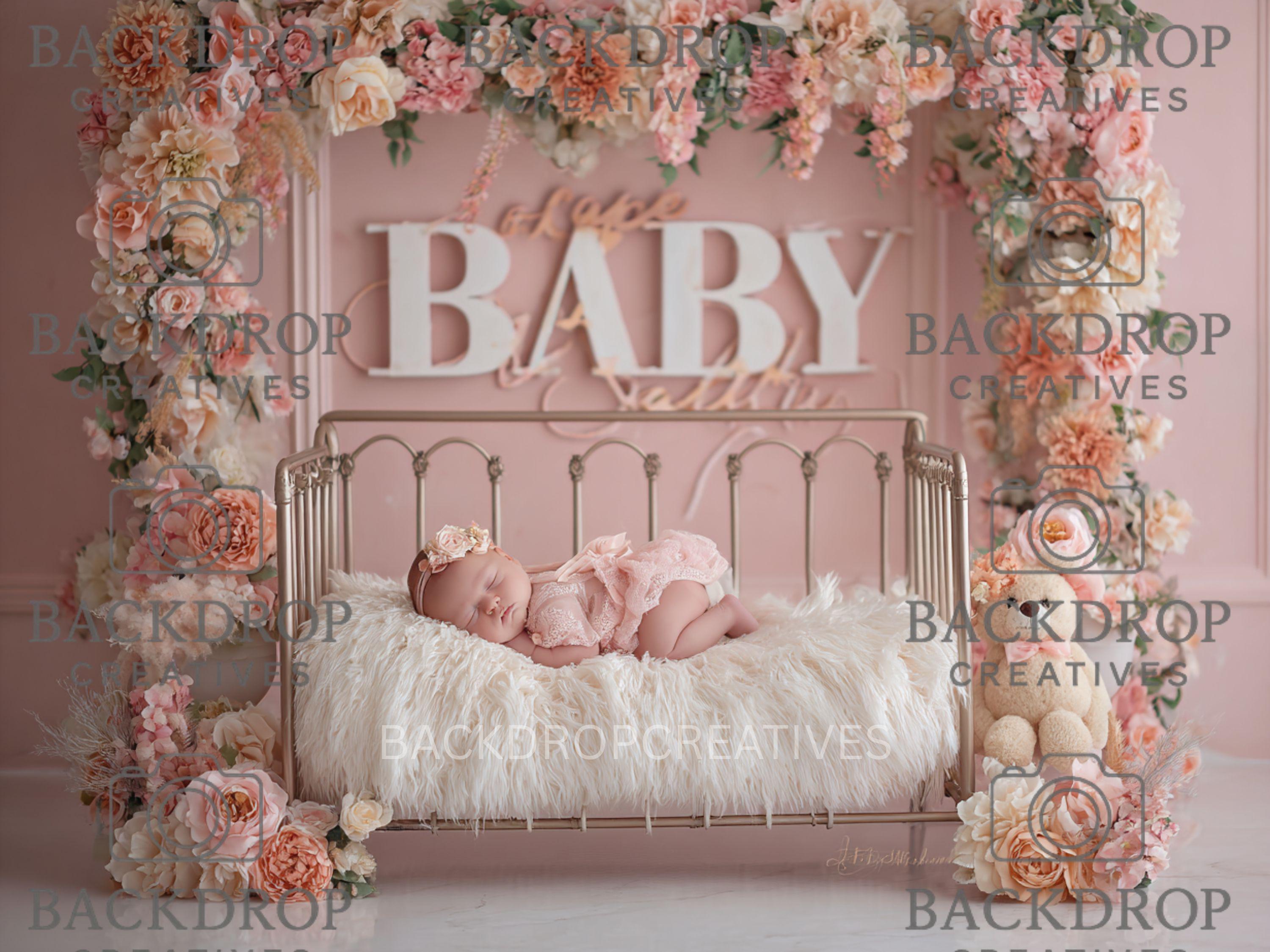Iron Baby Flower Bed 4 Digital Backdrop, Newborn Background, Baby Backdrop, Newborn Backdrops, Photoshop Background