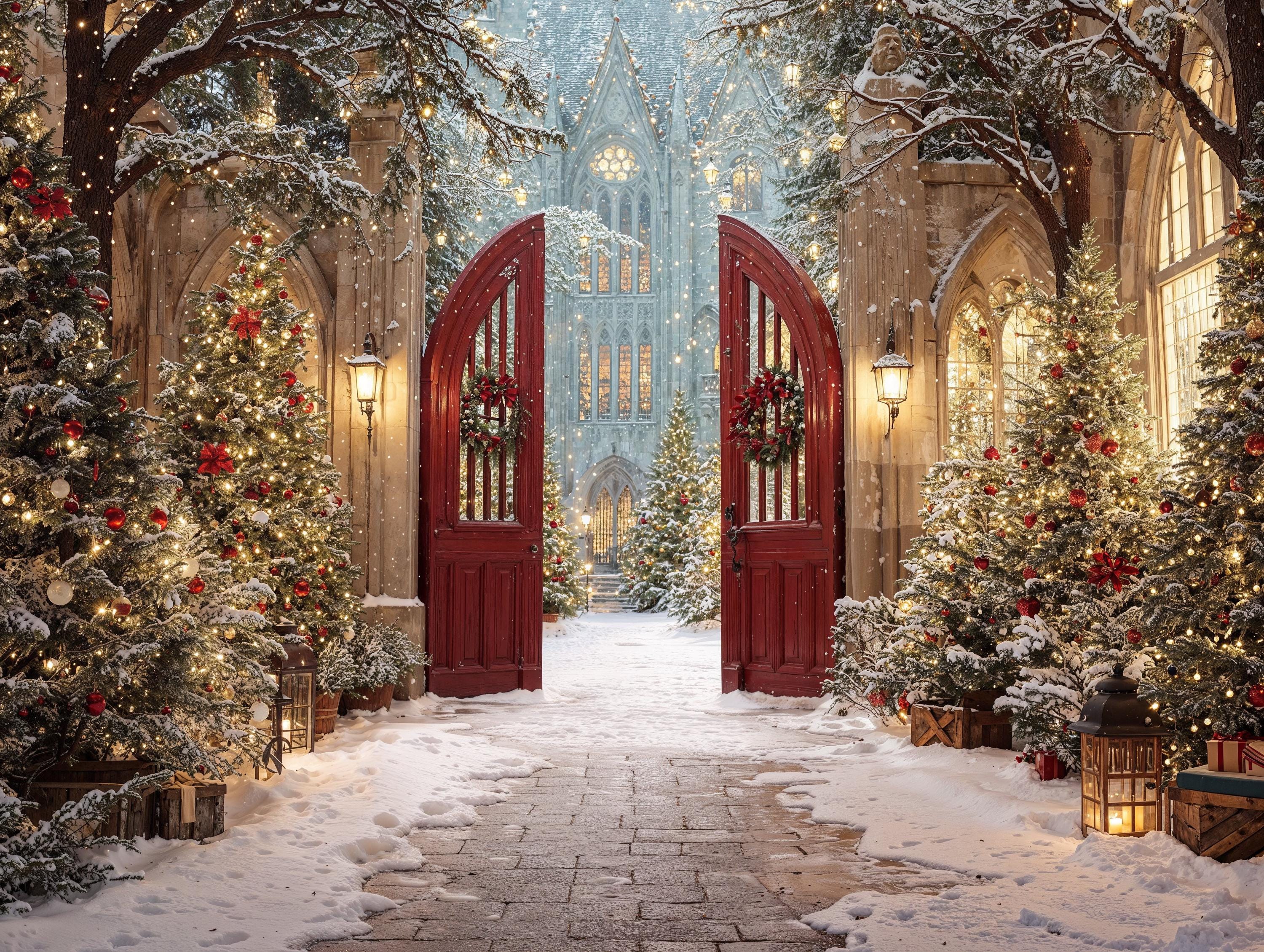 Red Christmas Backdrop | Cozy Winter Entrance Backdrop | Christmas Party Decor | Holiday Photo Booth (Digital Download)