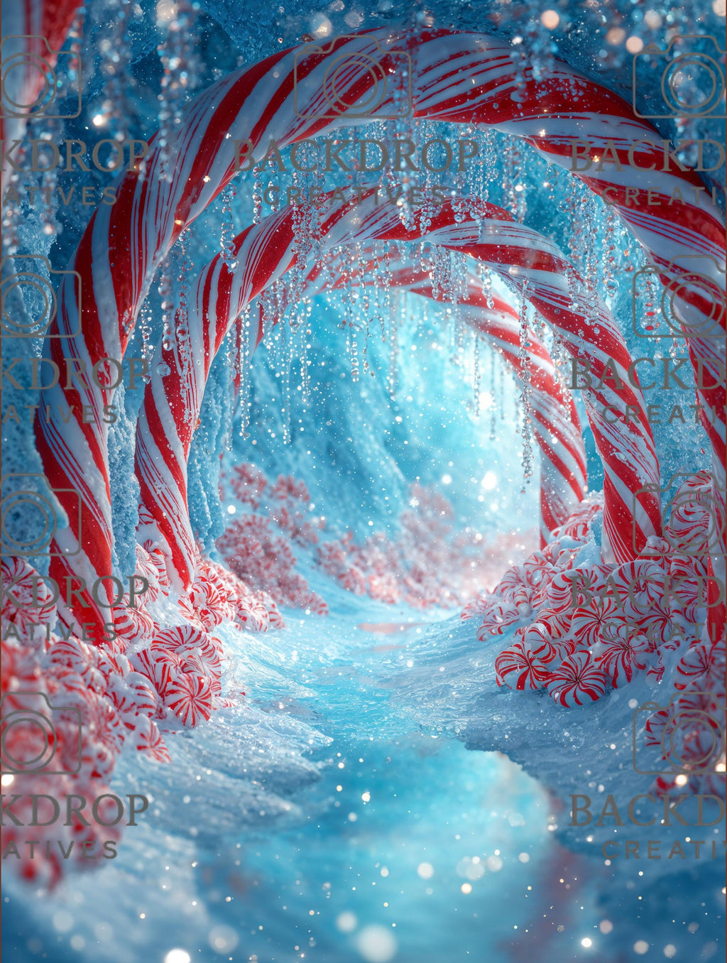 Snowy Winter Candy Arch Set Digital Backdrop, Photoshop Background Bundle, Christmas Photo, Studio Overlays