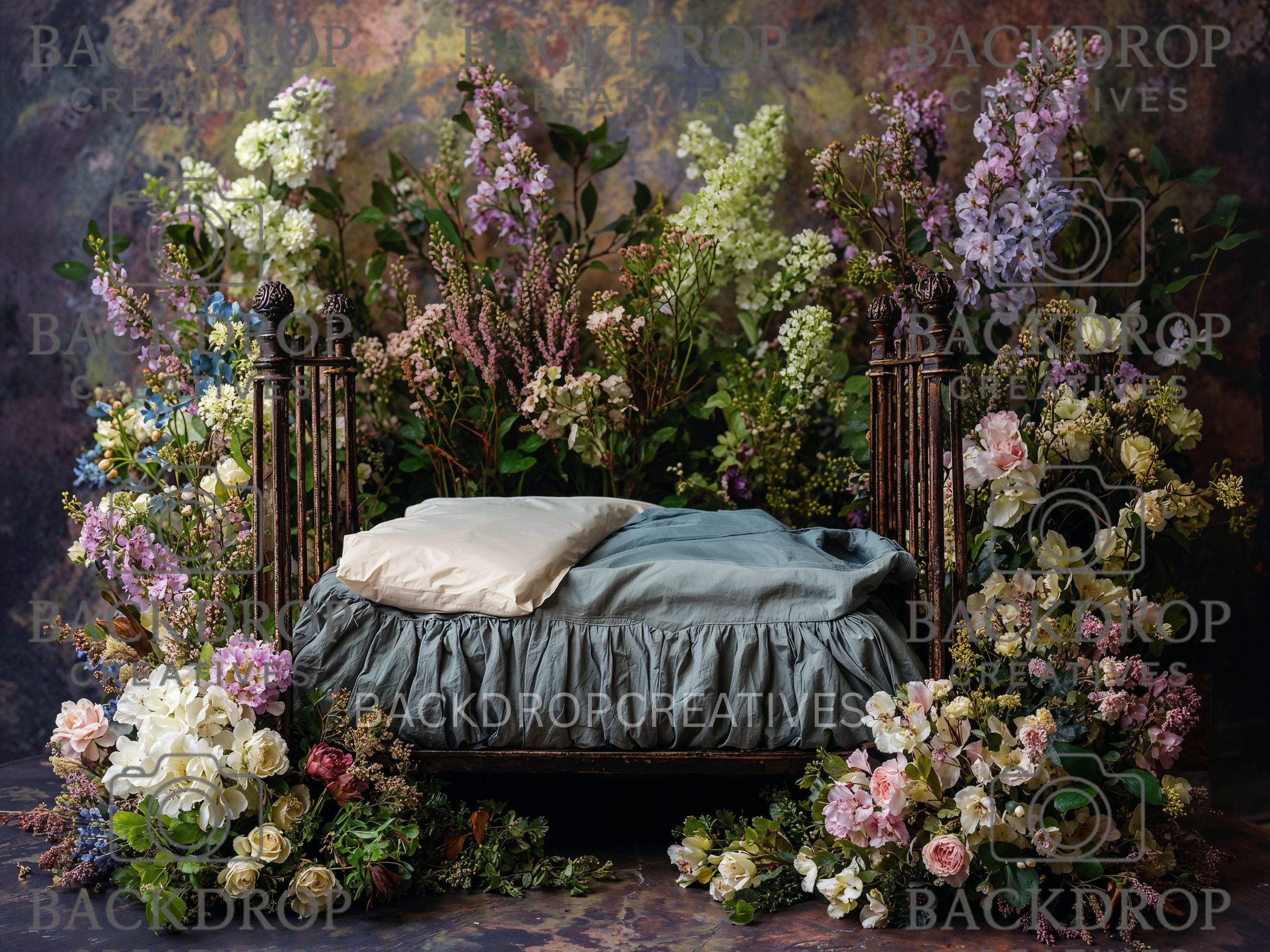 Iron Baby Flower Bed 11 Digital Backdrop, Newborn Background, Baby Backdrop, Newborn Backdrops, Photoshop Background