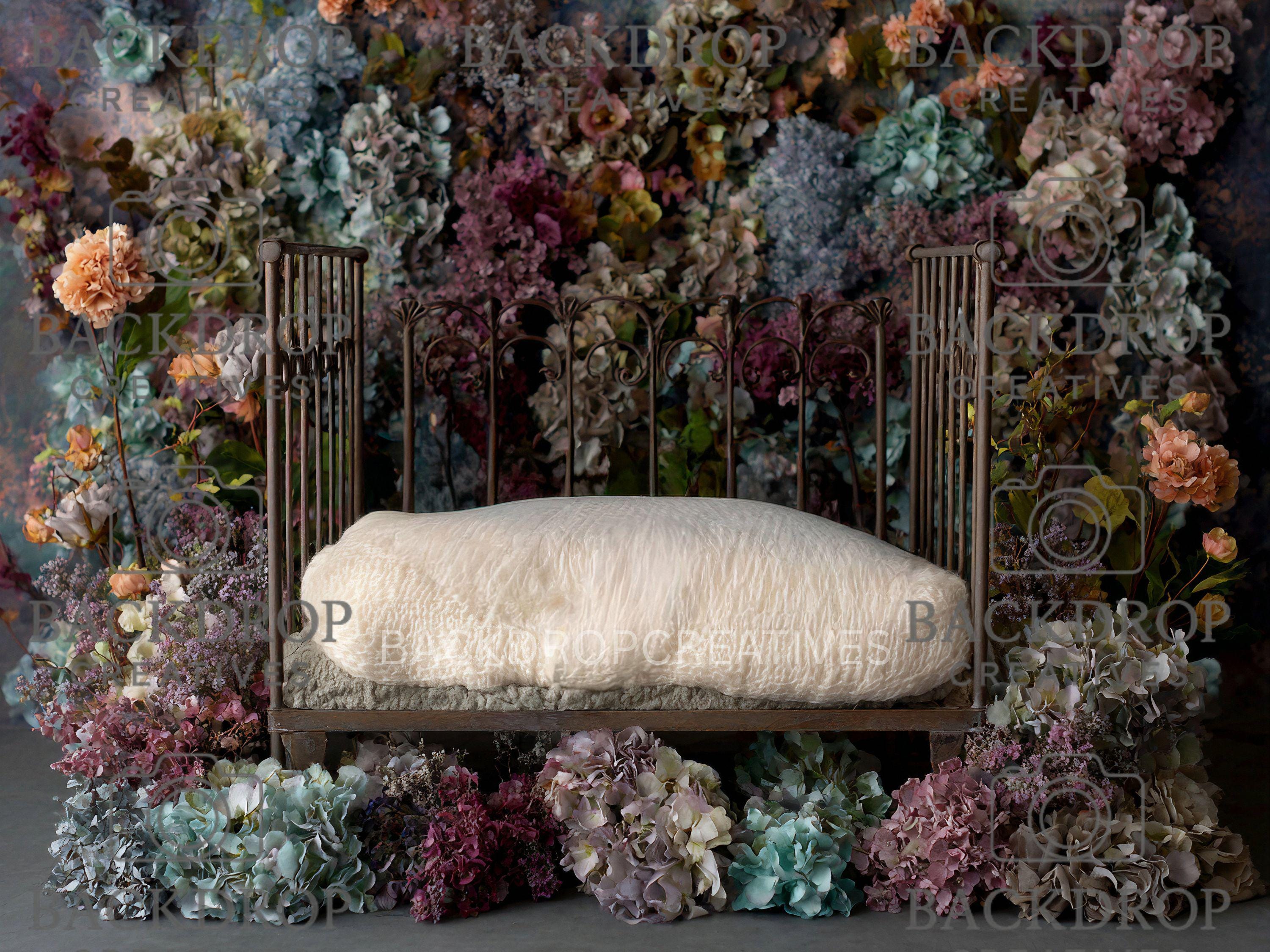 Iron Baby Flower Bed 10 Digital Backdrop, Newborn Background, Baby Backdrop, Newborn Backdrops, Photoshop Background