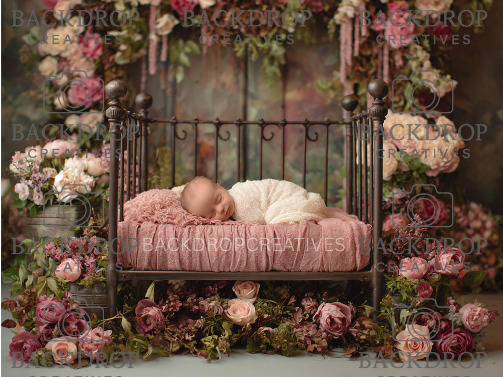 Iron Baby Flower Bed 2 Digital Backdrop, Newborn Background, Baby Backdrop, Newborn Backdrops
