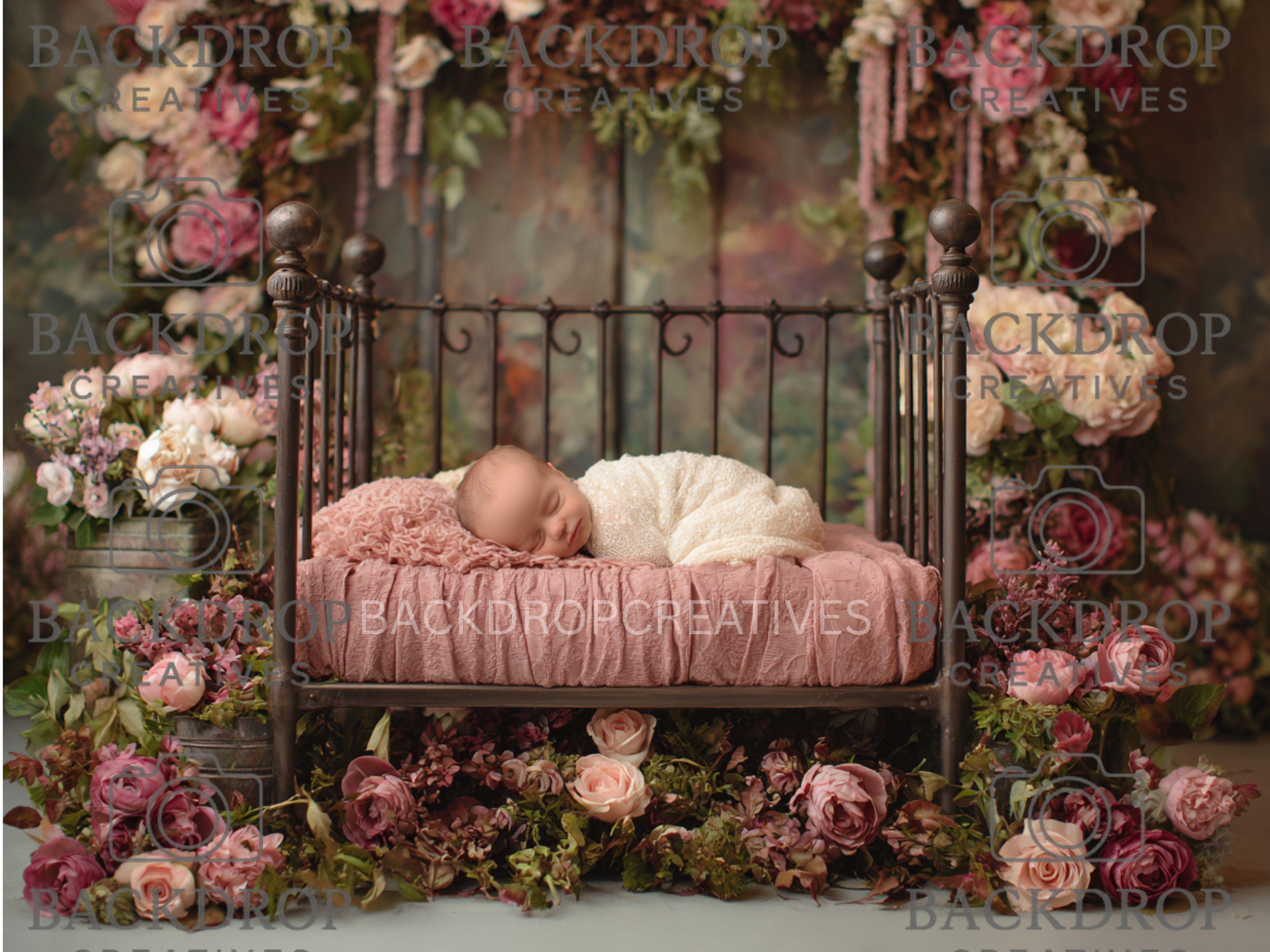 Iron Baby Flower Bed 2 Digital Backdrop, Newborn Background, Baby Backdrop, Newborn Backdrops, Photoshop Background