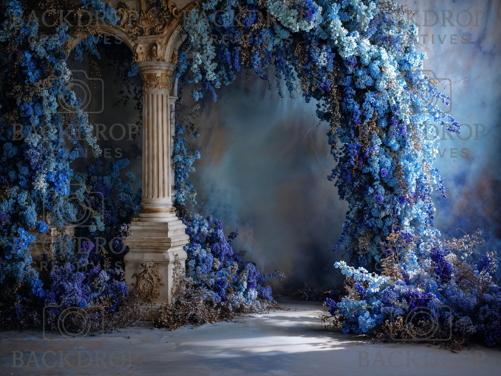 Baby Blue Flower Arch Set Background | Maternity Bundle Backdrop | Baby Boy Shower (Digital Download)