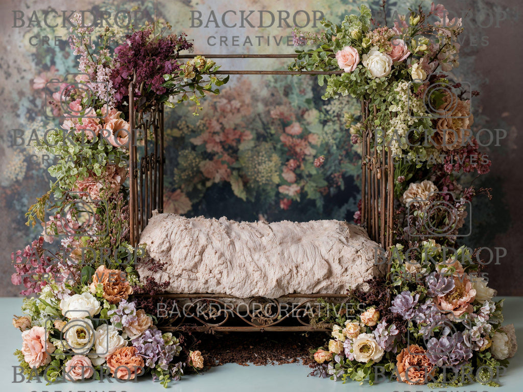 Iron Baby Flower Bed 7 Digital Backdrop, Newborn Background, Baby Backdrop, Newborn Backdrops